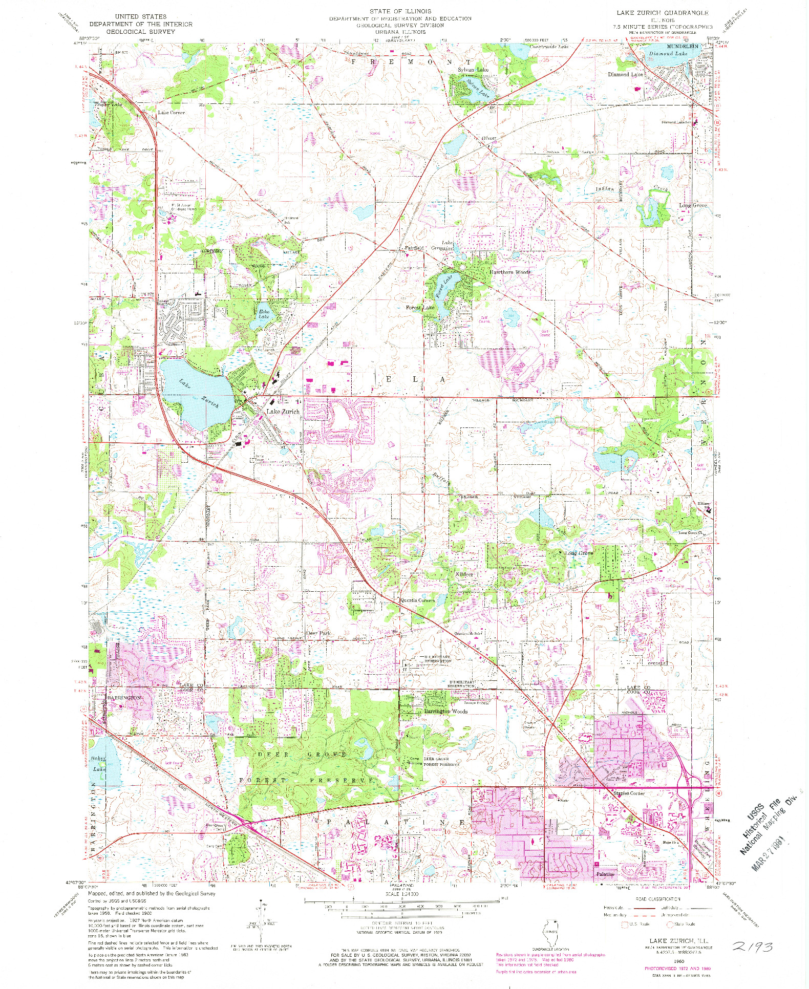 USGS 1:24000-SCALE QUADRANGLE FOR LAKE ZURICH, IL 1960