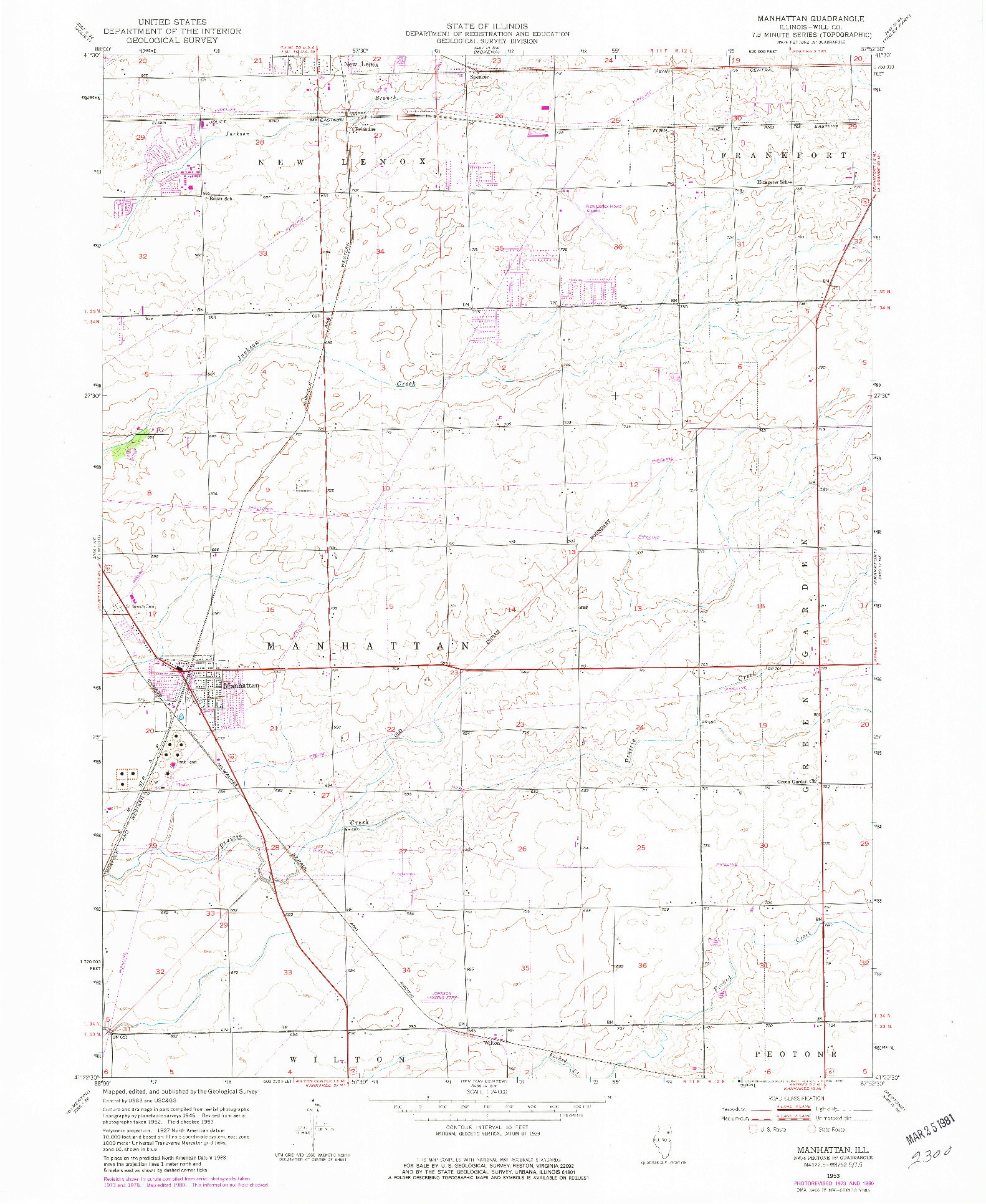 USGS 1:24000-SCALE QUADRANGLE FOR MANHATTAN, IL 1953