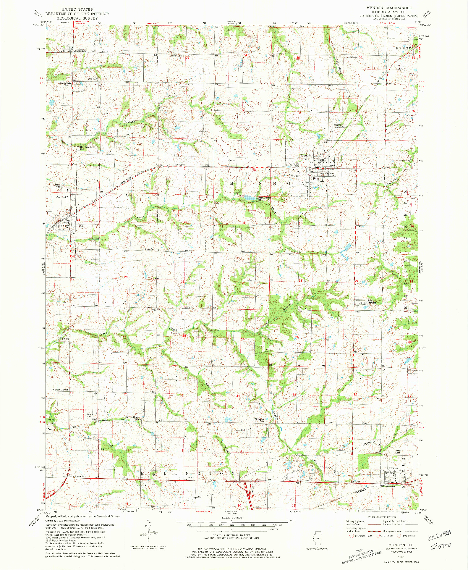 USGS 1:24000-SCALE QUADRANGLE FOR MENDON, IL 1981