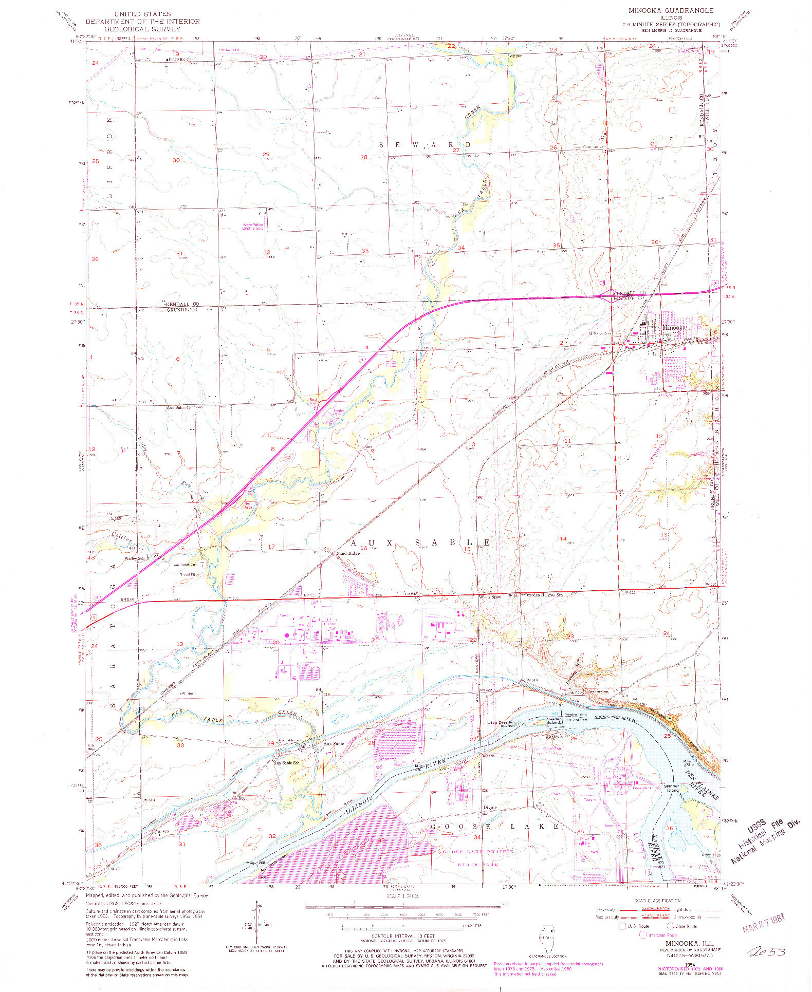 USGS 1:24000-SCALE QUADRANGLE FOR MINOOKA, IL 1954