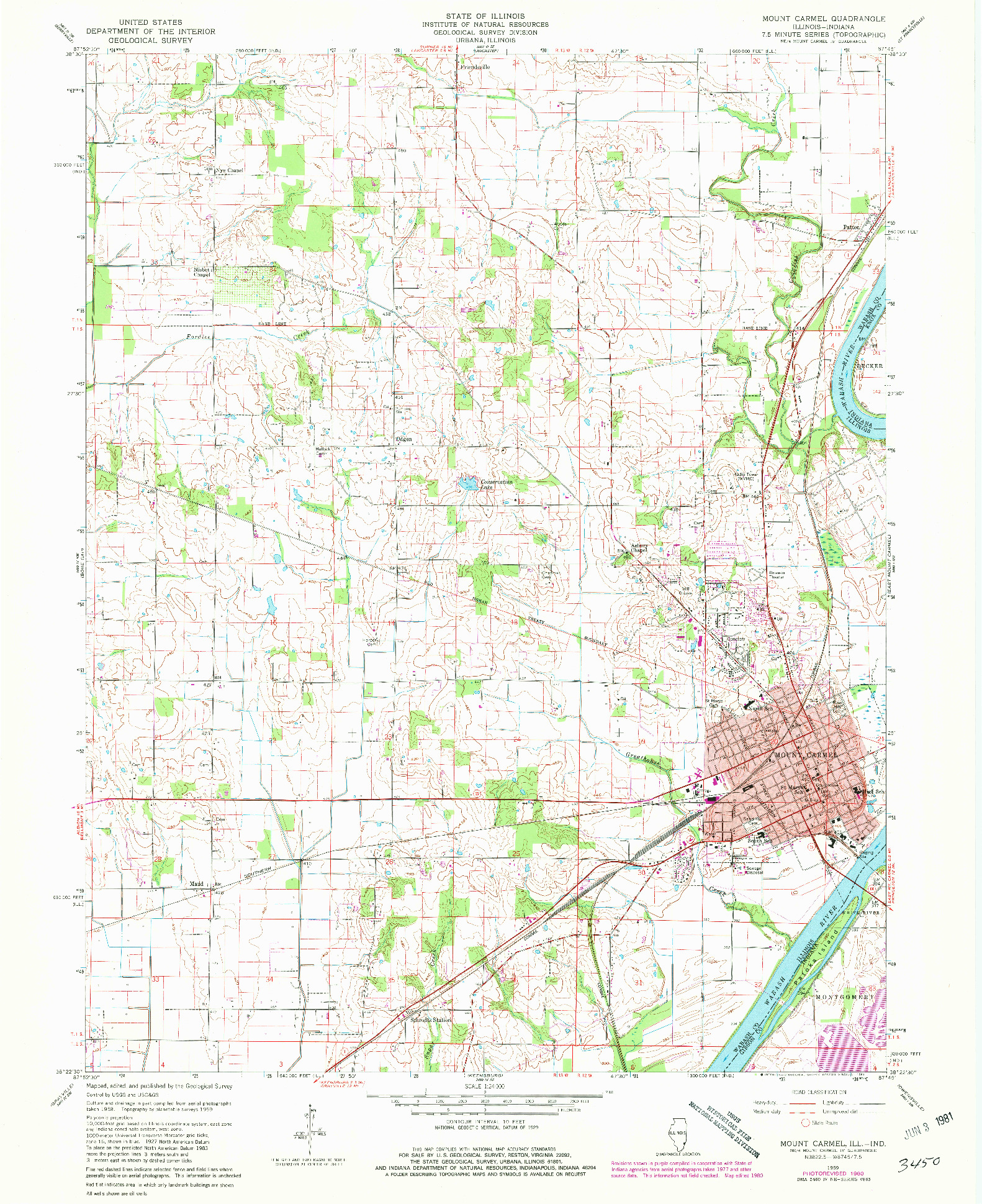 USGS 1:24000-SCALE QUADRANGLE FOR MOUNT CARMEL, IL 1959