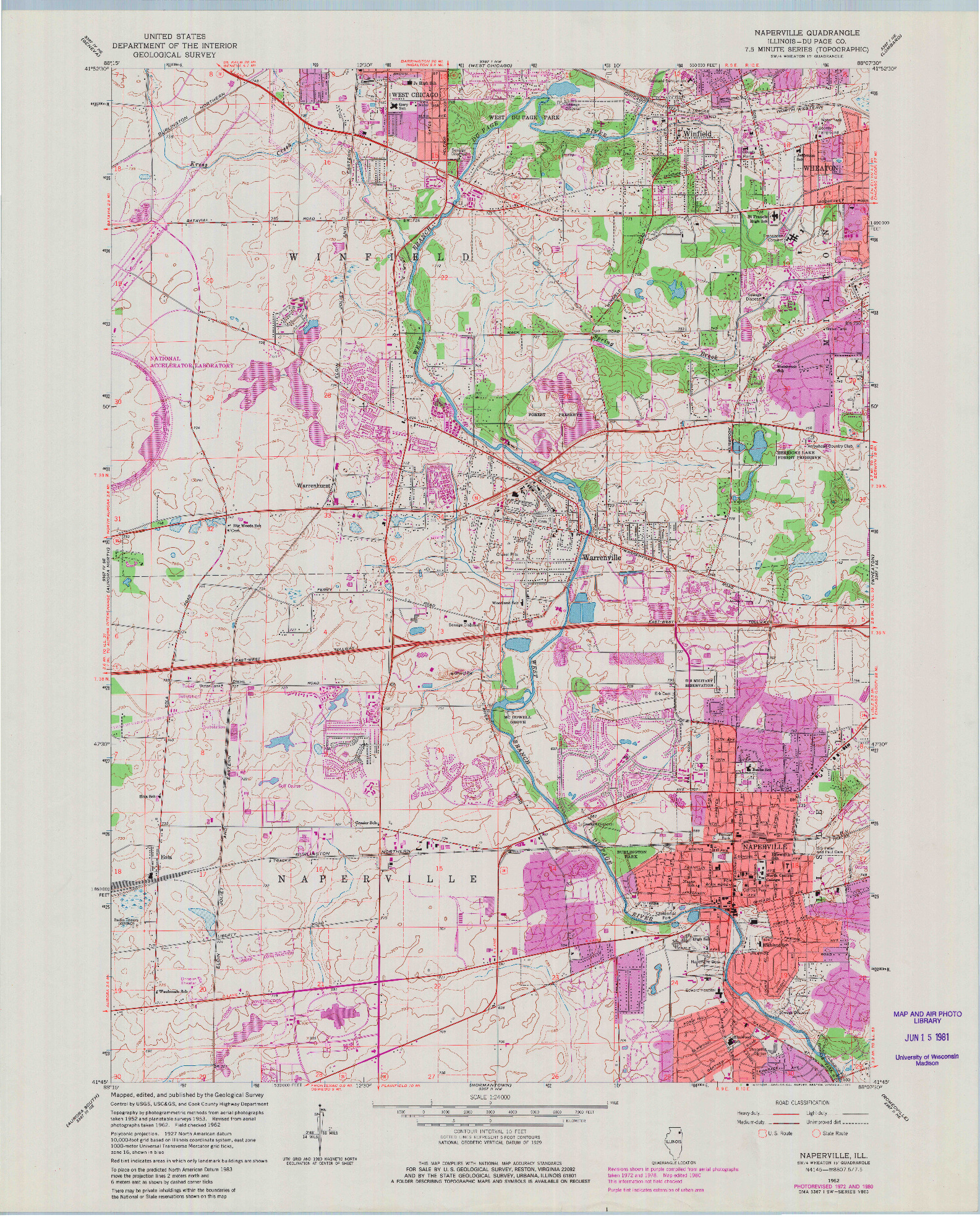USGS 1:24000-SCALE QUADRANGLE FOR NAPERVILLE, IL 1962