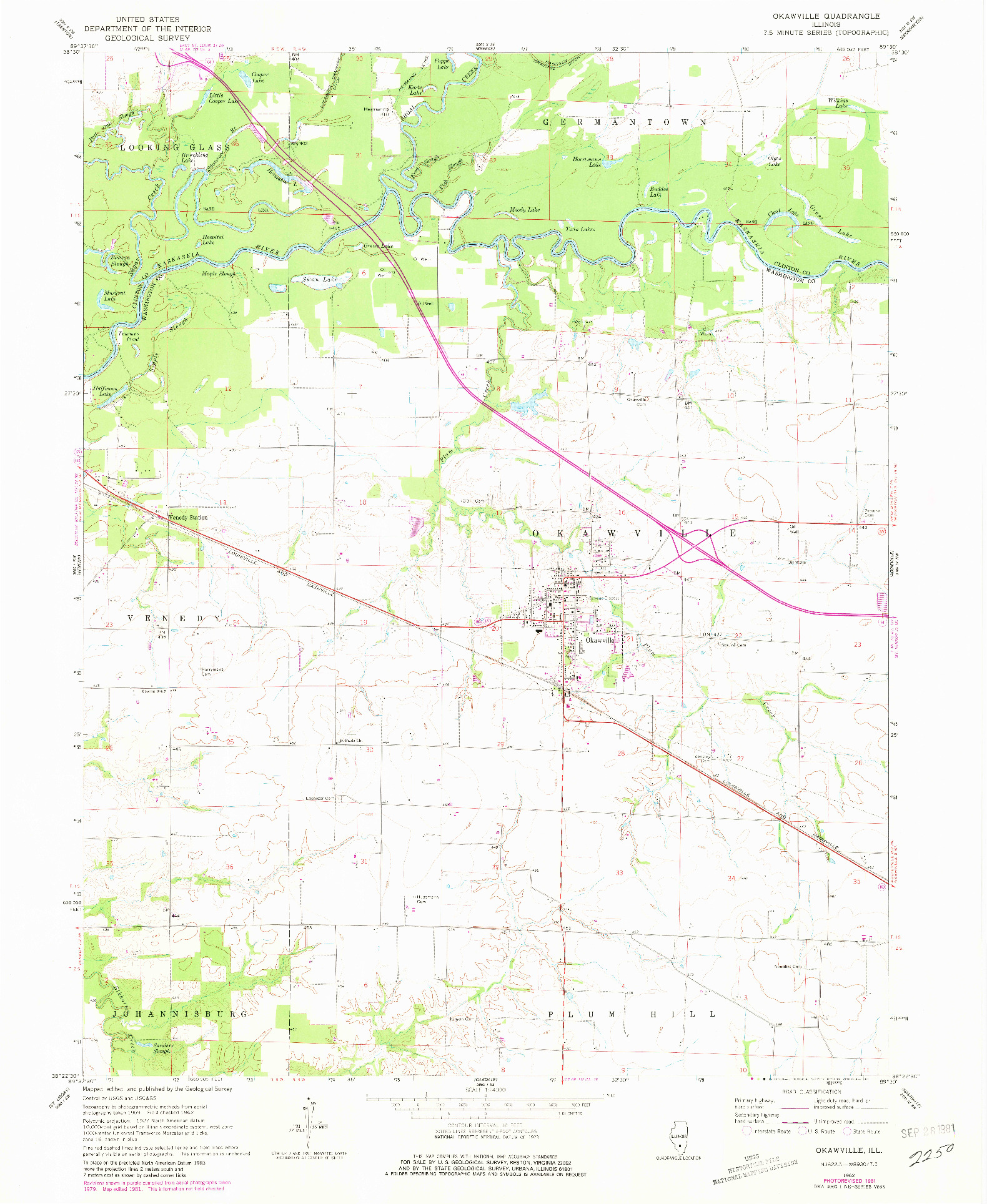 USGS 1:24000-SCALE QUADRANGLE FOR OKAWVILLE, IL 1962