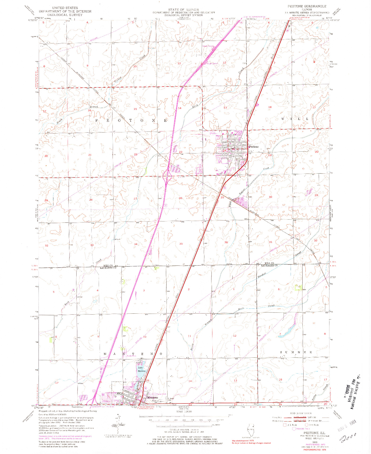 USGS 1:24000-SCALE QUADRANGLE FOR PEOTONE, IL 1953