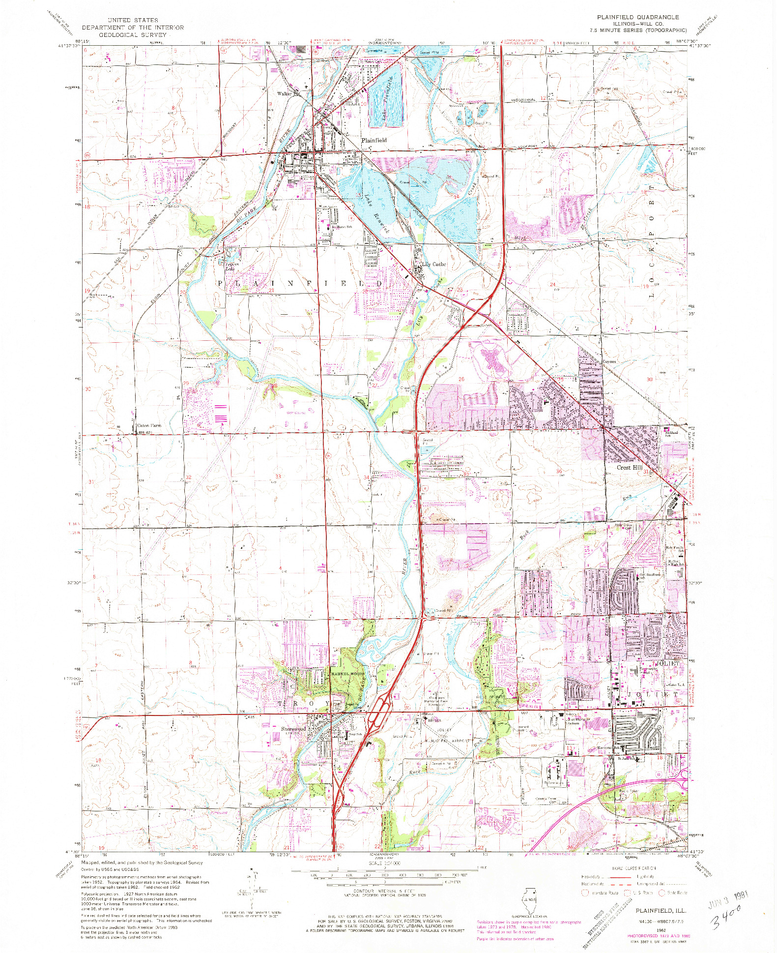 USGS 1:24000-SCALE QUADRANGLE FOR PLAINFIELD, IL 1962