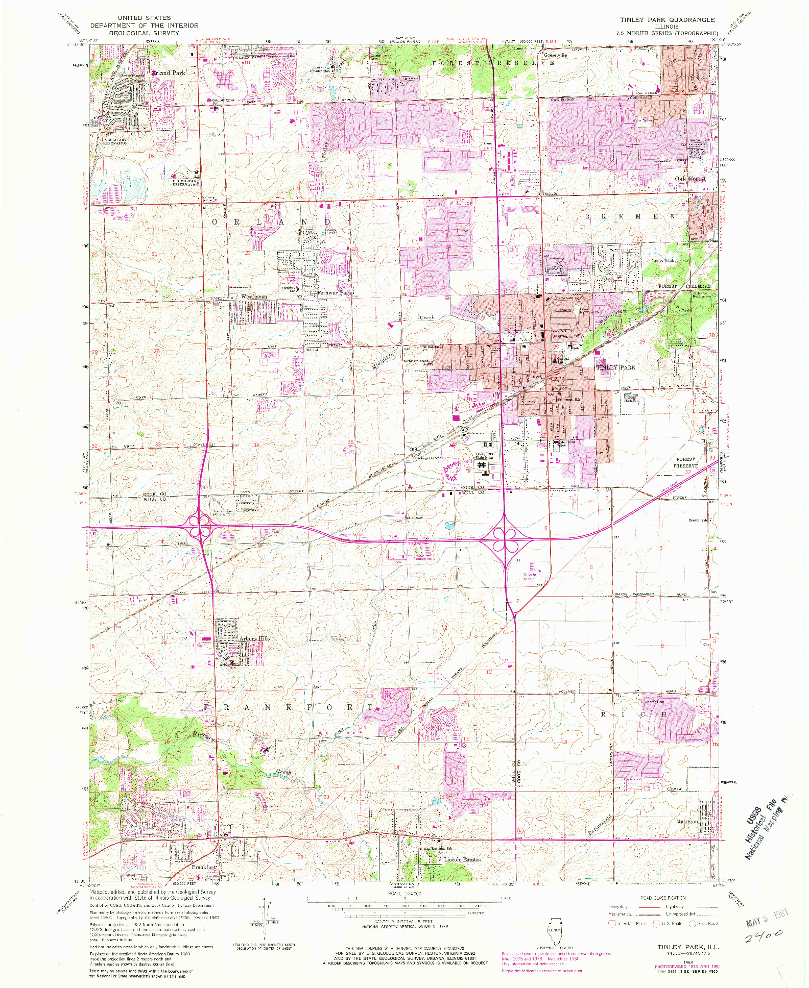 USGS 1:24000-SCALE QUADRANGLE FOR TINLEY PARK, IL 1963
