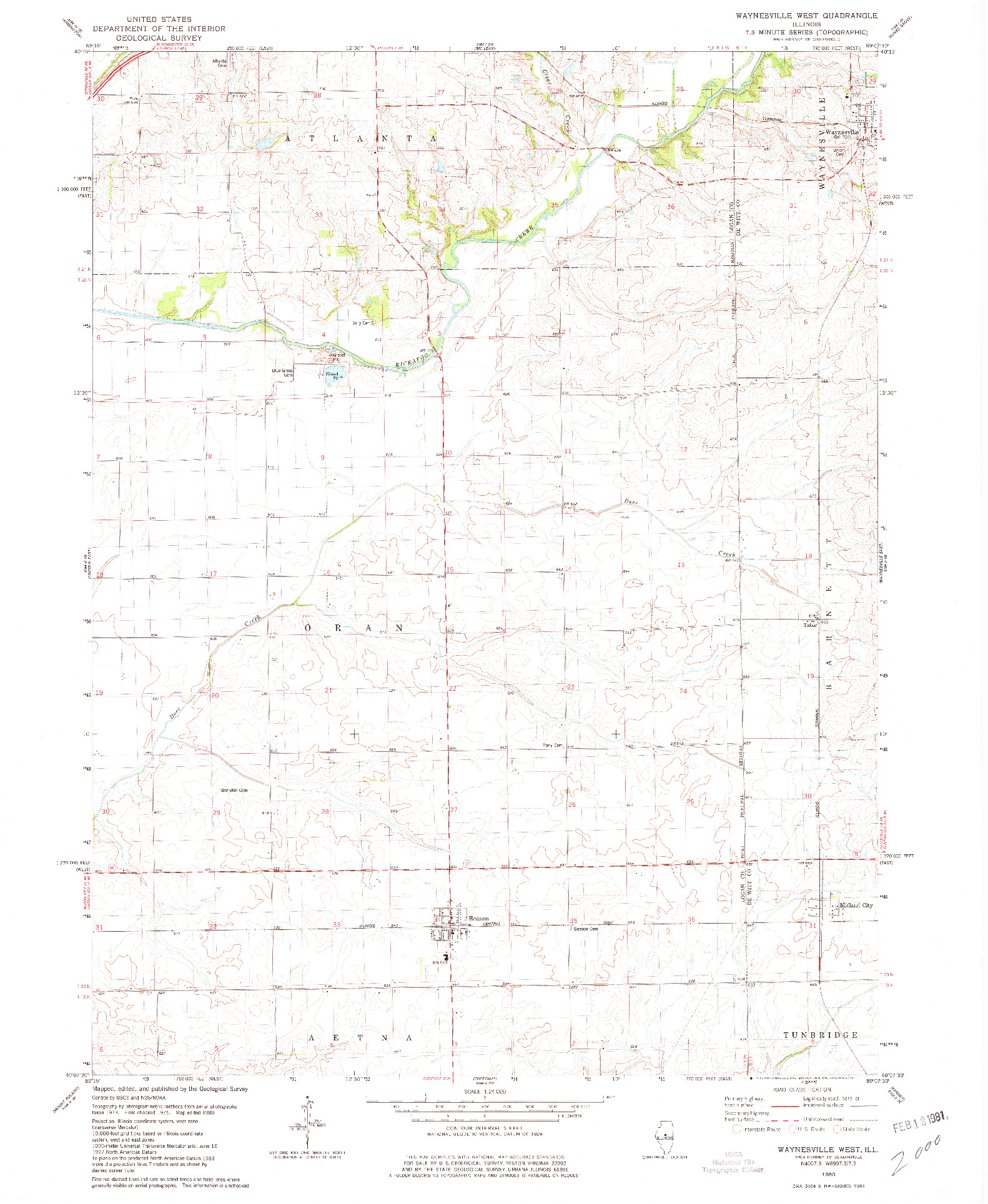 USGS 1:24000-SCALE QUADRANGLE FOR WAYNESVILLE WEST, IL 1980