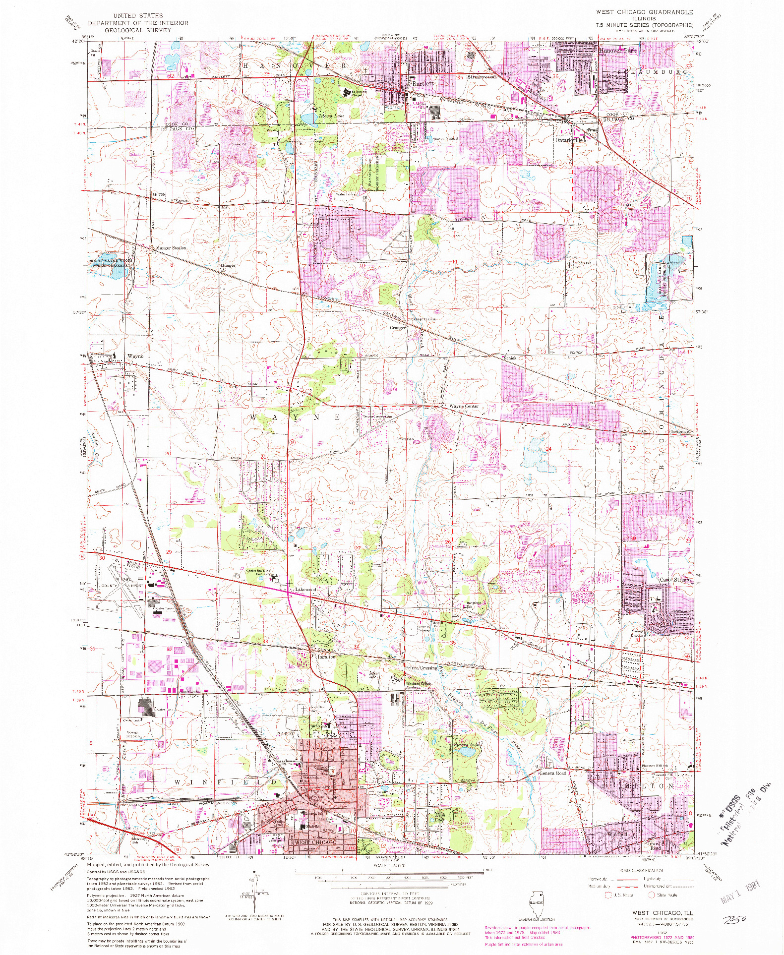 USGS 1:24000-SCALE QUADRANGLE FOR WEST CHICAGO, IL 1962