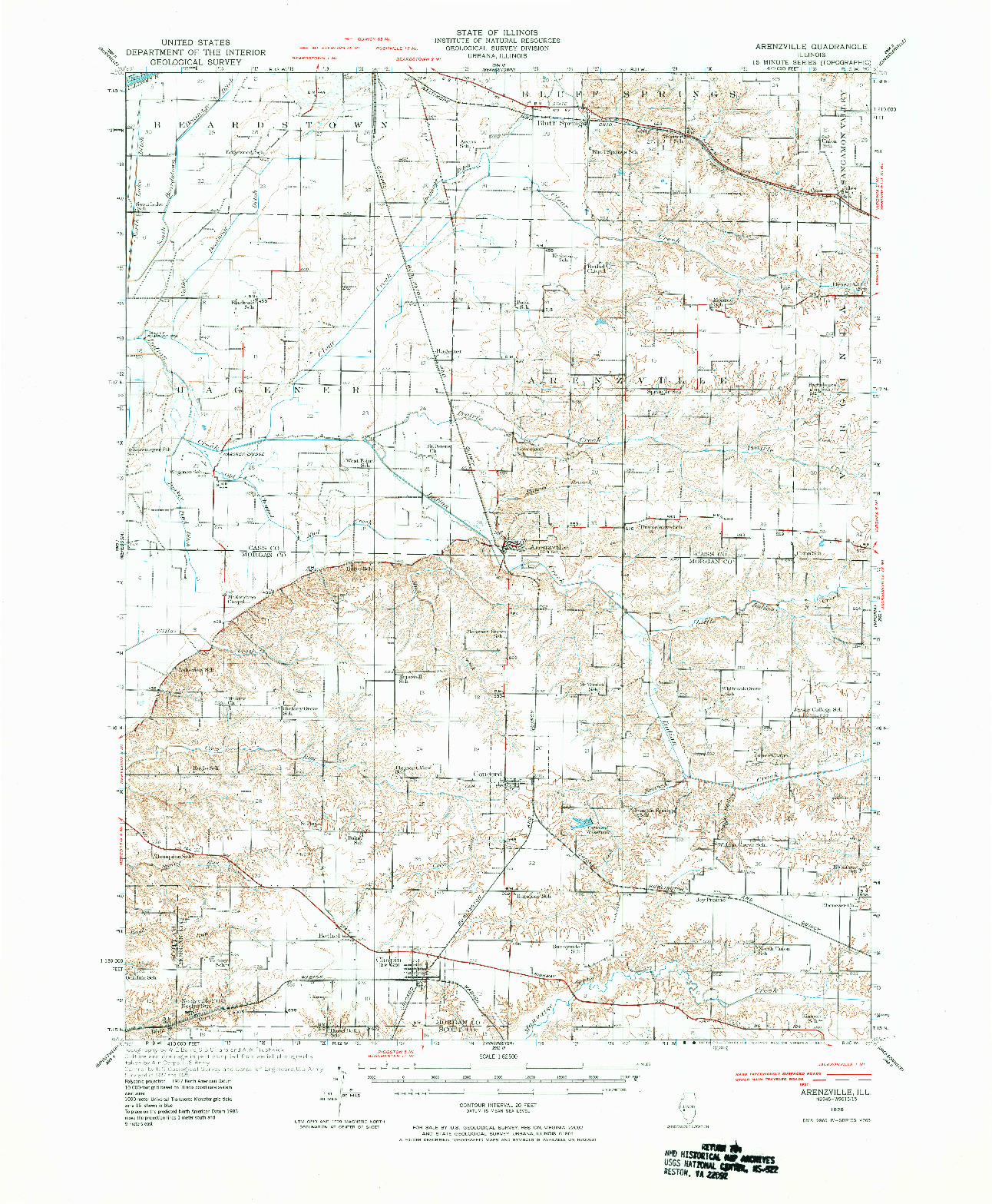 USGS 1:62500-SCALE QUADRANGLE FOR ARENZVILLE, IL 1929