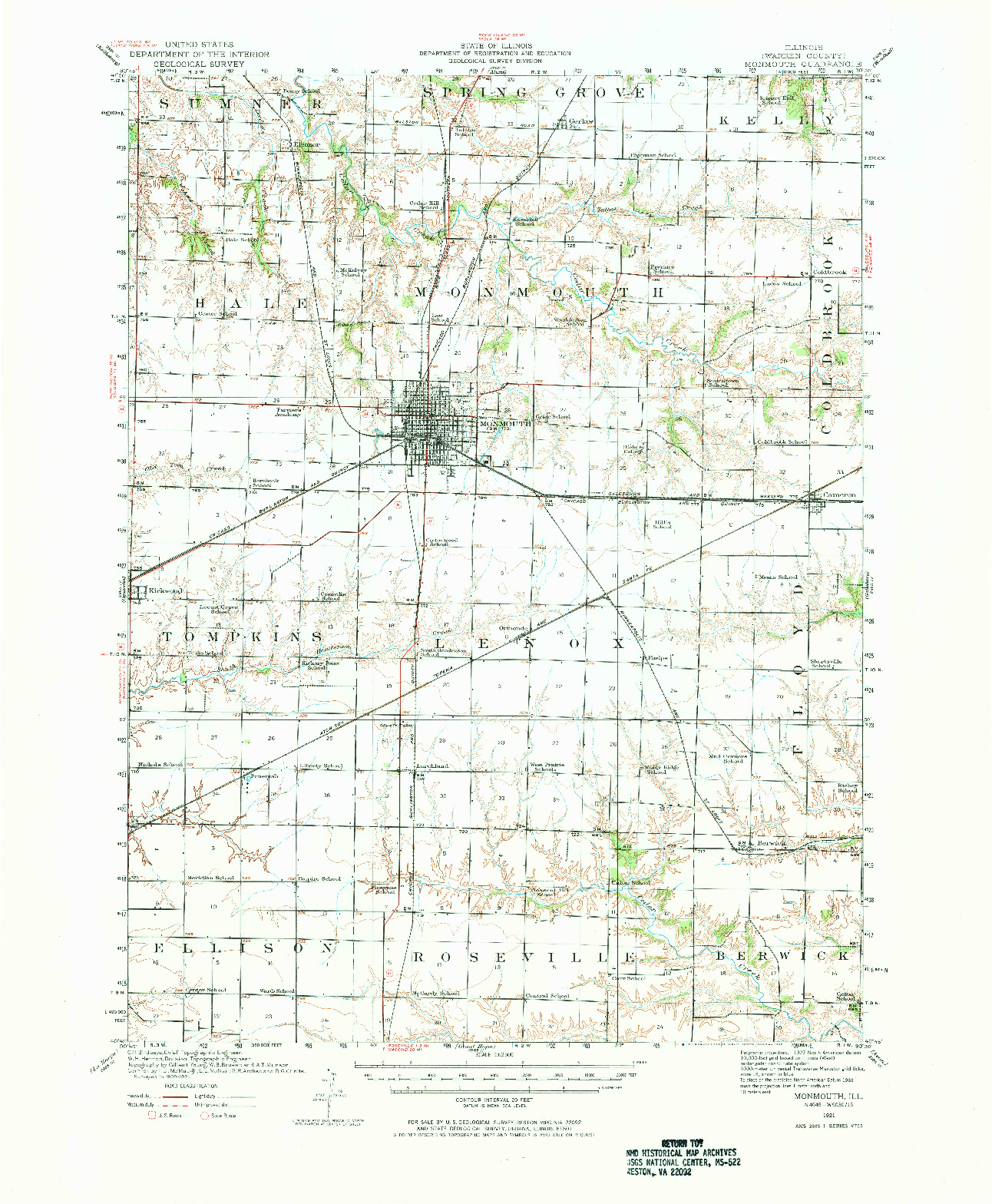 USGS 1:62500-SCALE QUADRANGLE FOR MONMOUTH, IL 1921