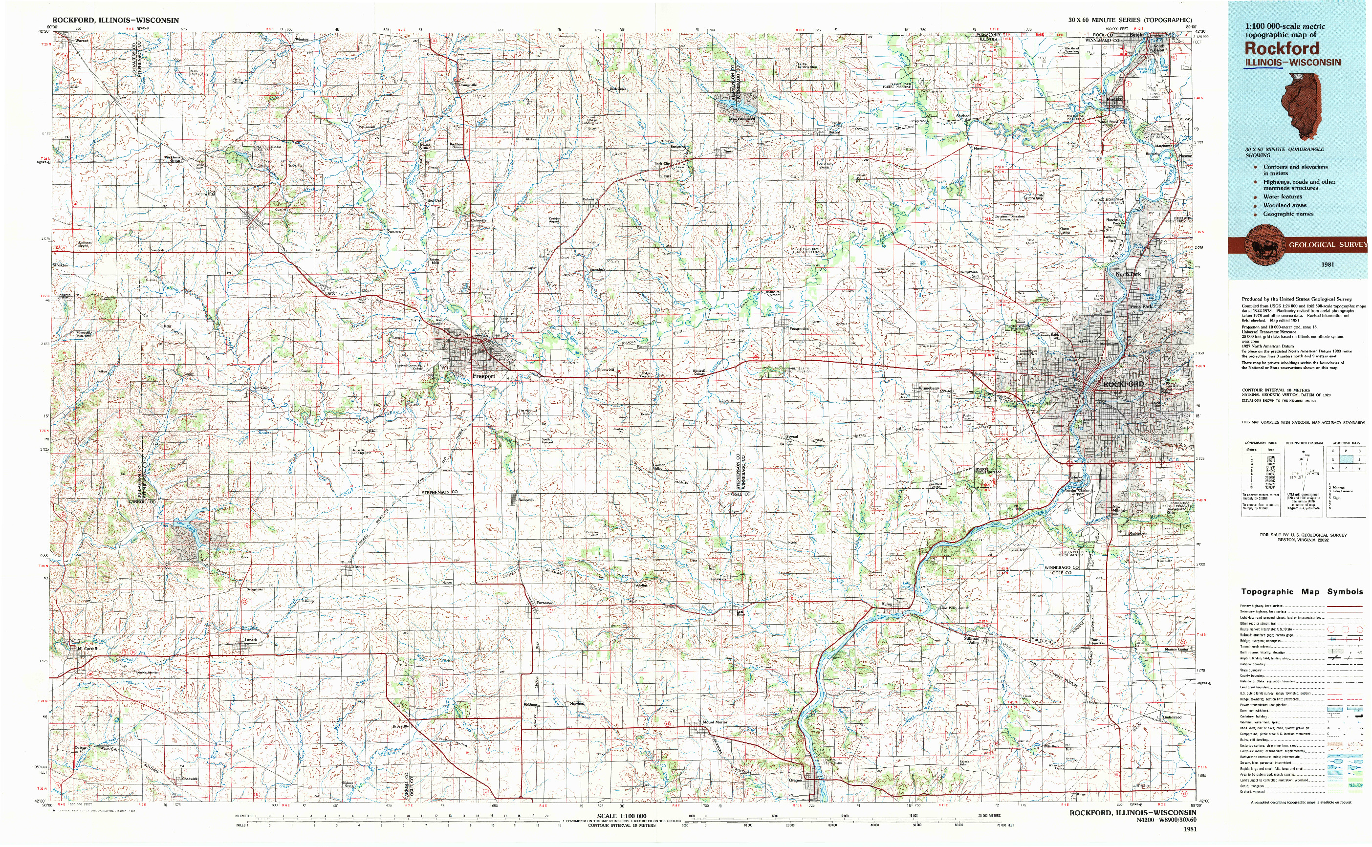 USGS 1:100000-SCALE QUADRANGLE FOR ROCKFORD, IL 1981