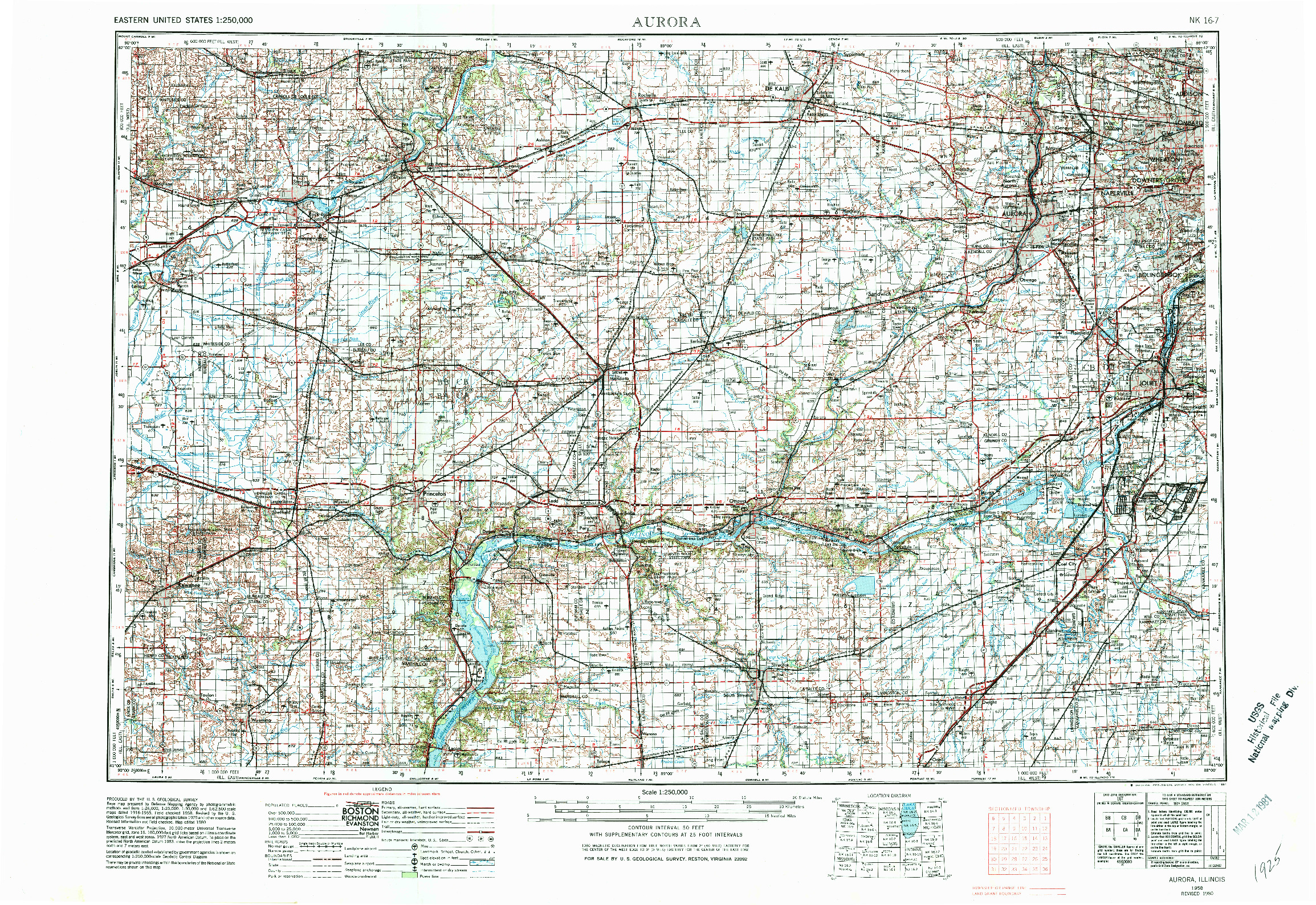 USGS 1:250000-SCALE QUADRANGLE FOR AURORA, IL 1958