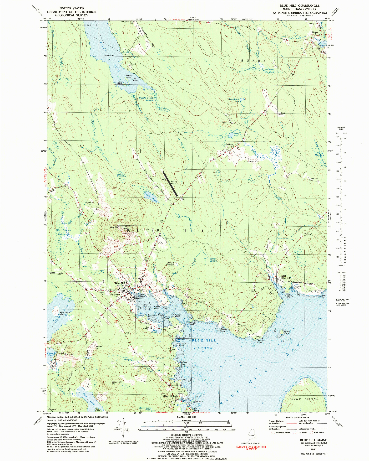 USGS 1:24000-SCALE QUADRANGLE FOR BLUE HILL, ME 1981