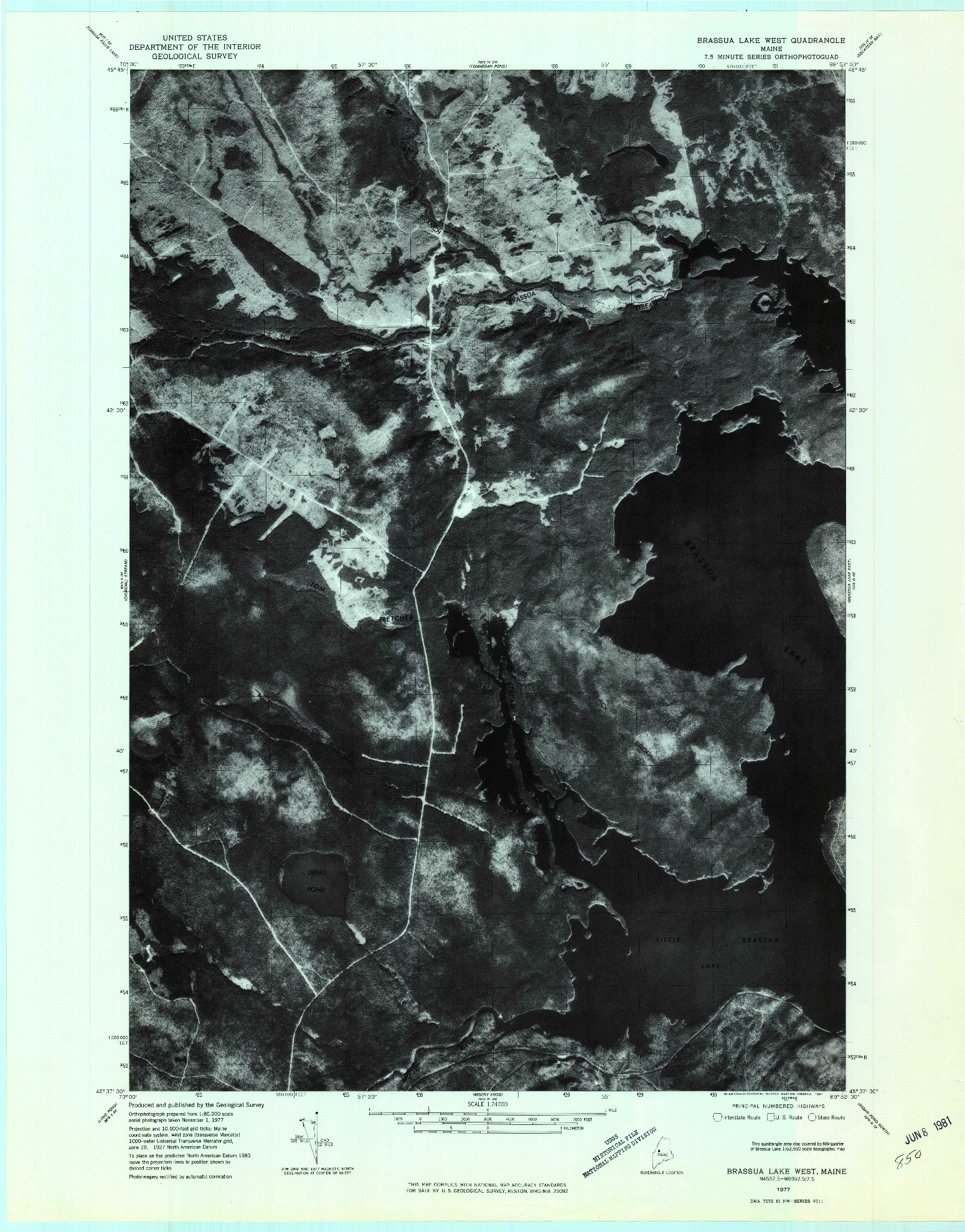 USGS 1:24000-SCALE QUADRANGLE FOR BRASSUA LAKE WEST, ME 1977