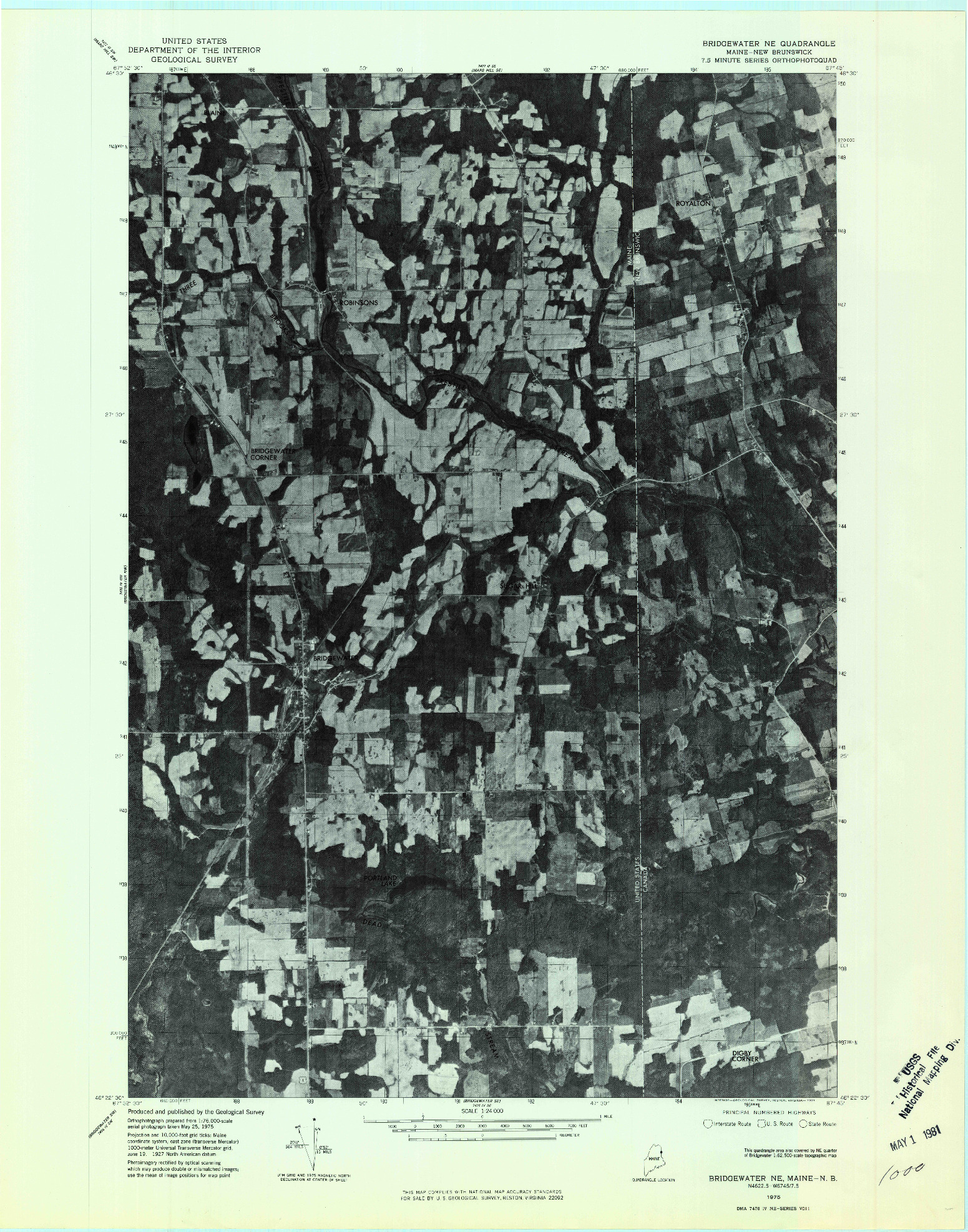 USGS 1:24000-SCALE QUADRANGLE FOR BRIDGEWATER NE, ME 1975