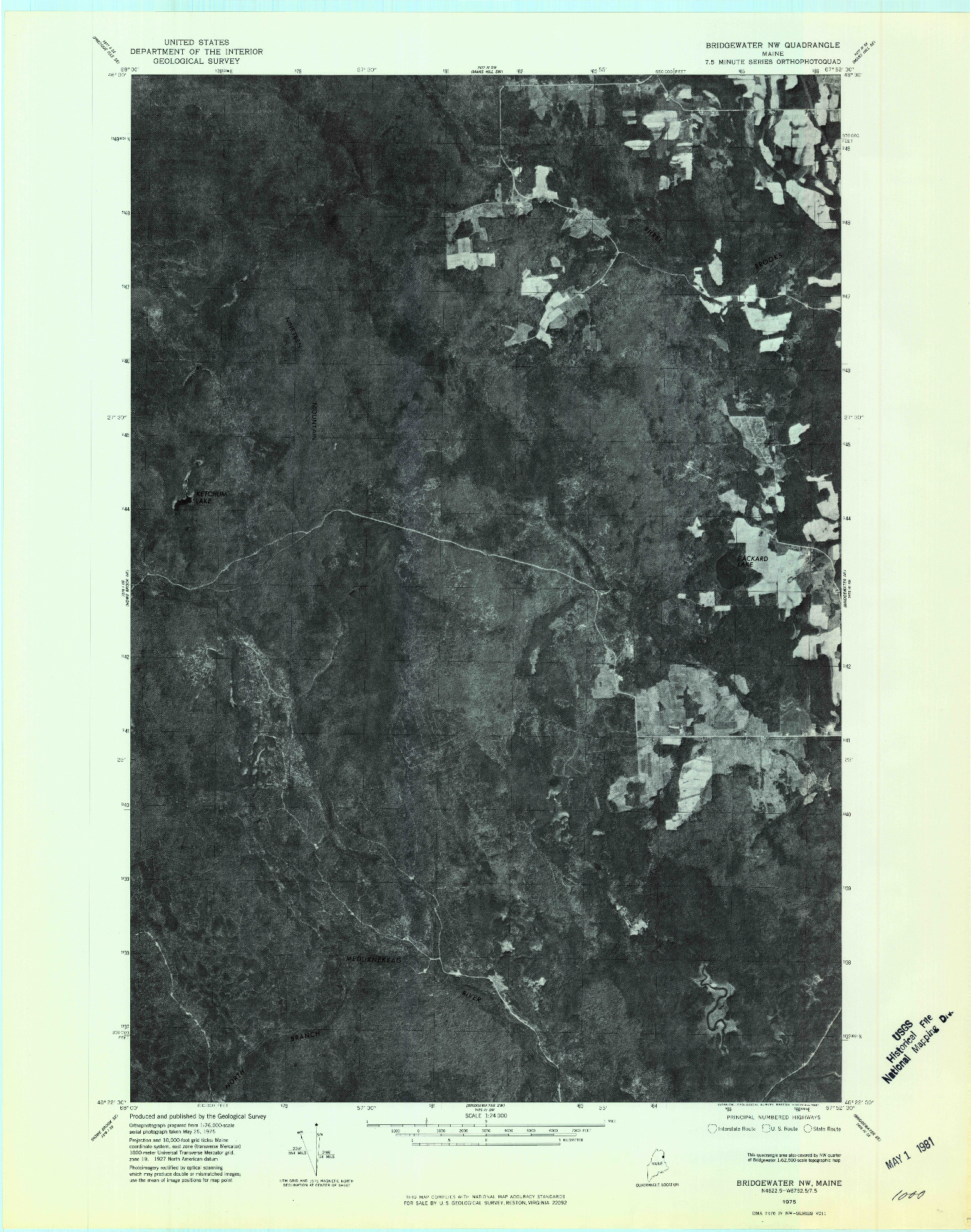 USGS 1:24000-SCALE QUADRANGLE FOR BRIDGEWATER NW, ME 1975