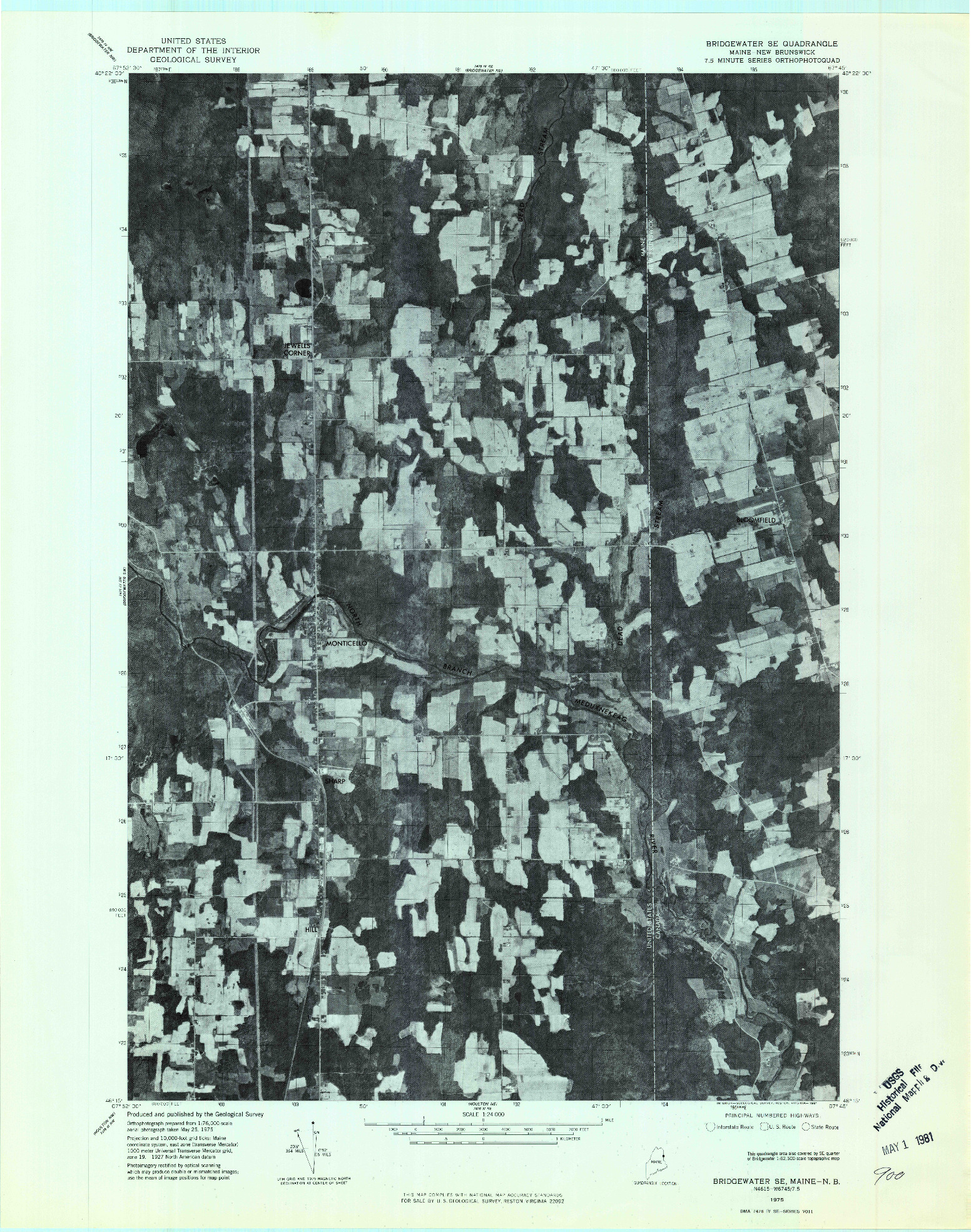 USGS 1:24000-SCALE QUADRANGLE FOR BRIDGEWATER SE, ME 1975