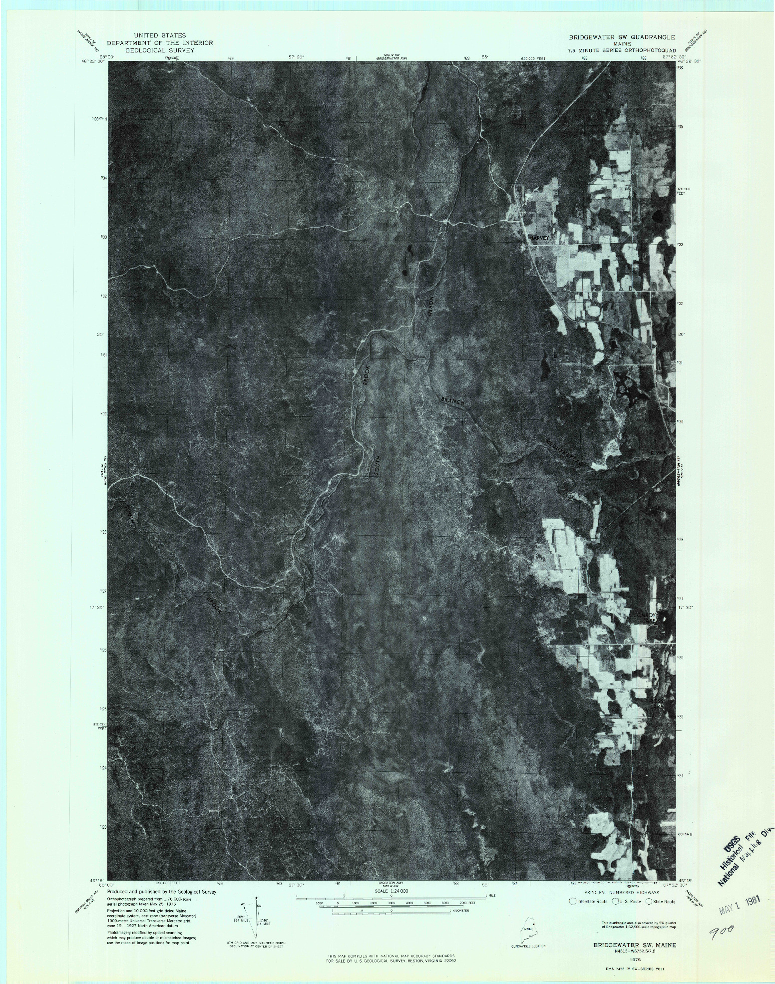 USGS 1:24000-SCALE QUADRANGLE FOR BRIDGEWATER SW, ME 1975