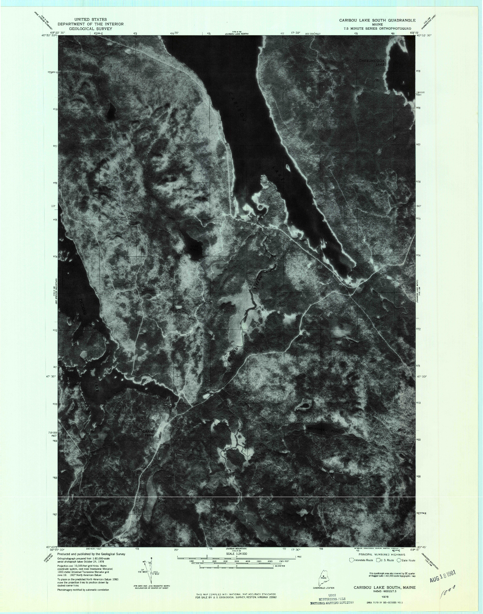 USGS 1:24000-SCALE QUADRANGLE FOR CARIBOU LAKE SOUTH, ME 1978