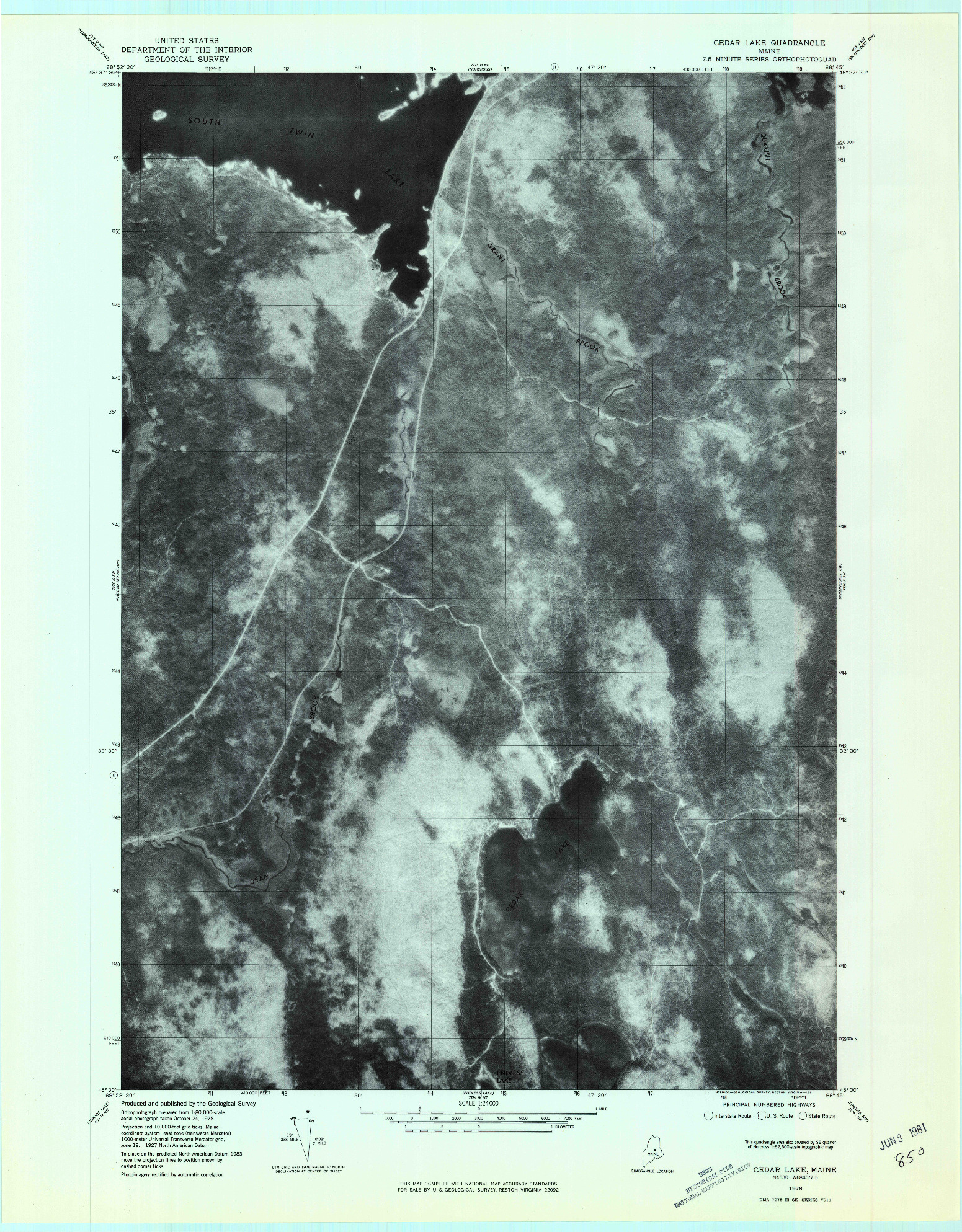 USGS 1:24000-SCALE QUADRANGLE FOR CEDAR LAKE, ME 1978