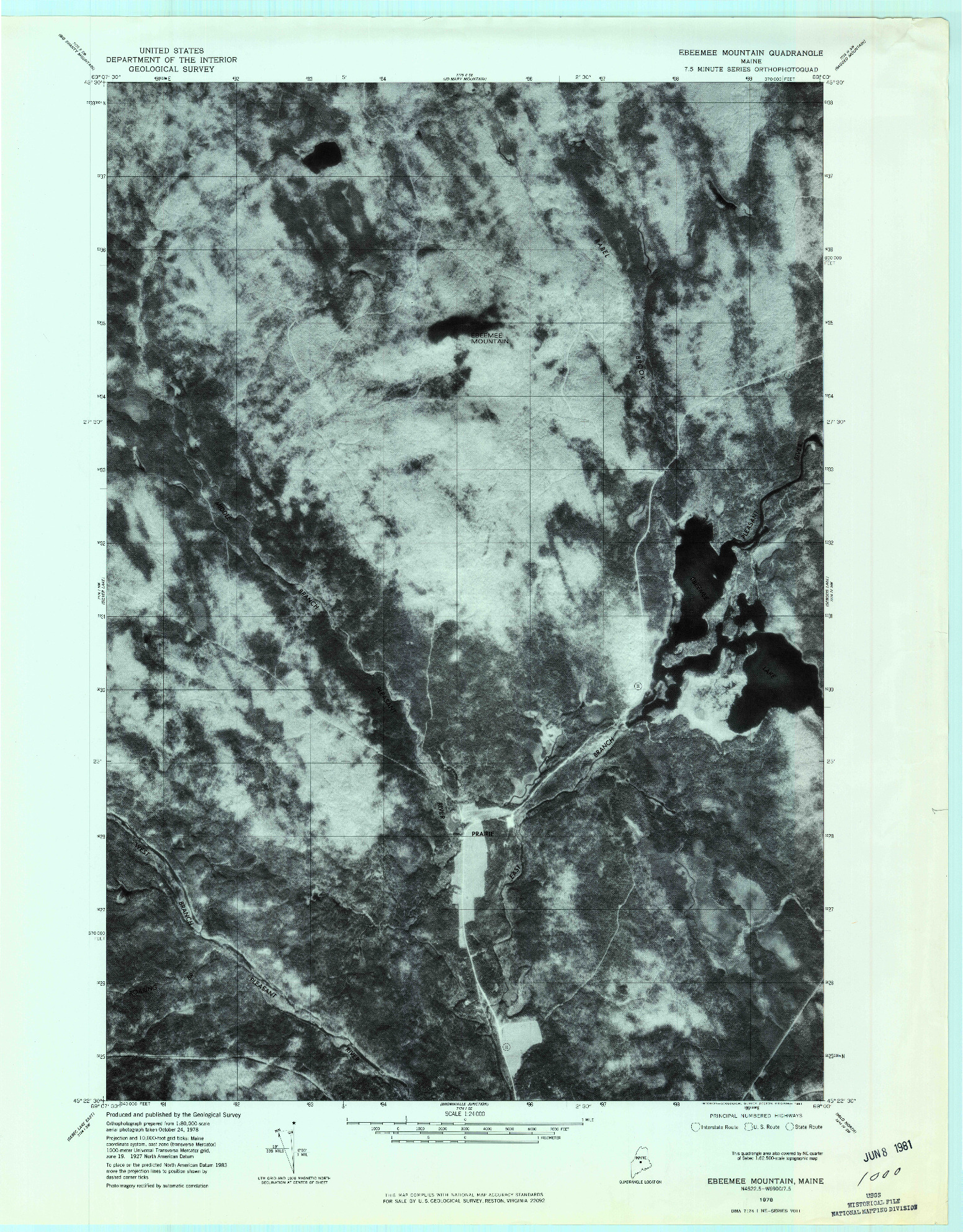 USGS 1:24000-SCALE QUADRANGLE FOR EBEEMEE MOUNTAIN, ME 1978