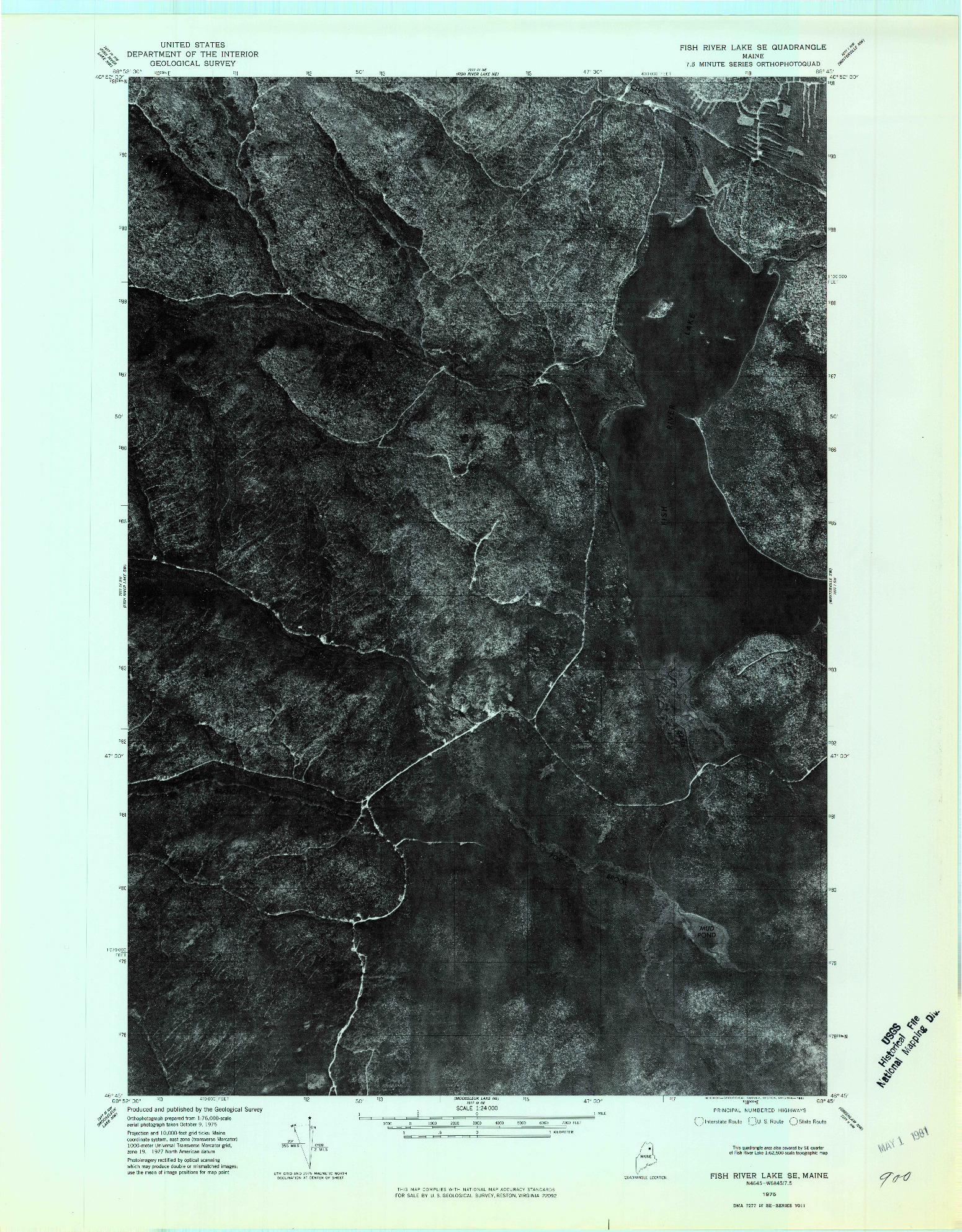 USGS 1:24000-SCALE QUADRANGLE FOR FISH RIVER LAKE SE, ME 1975