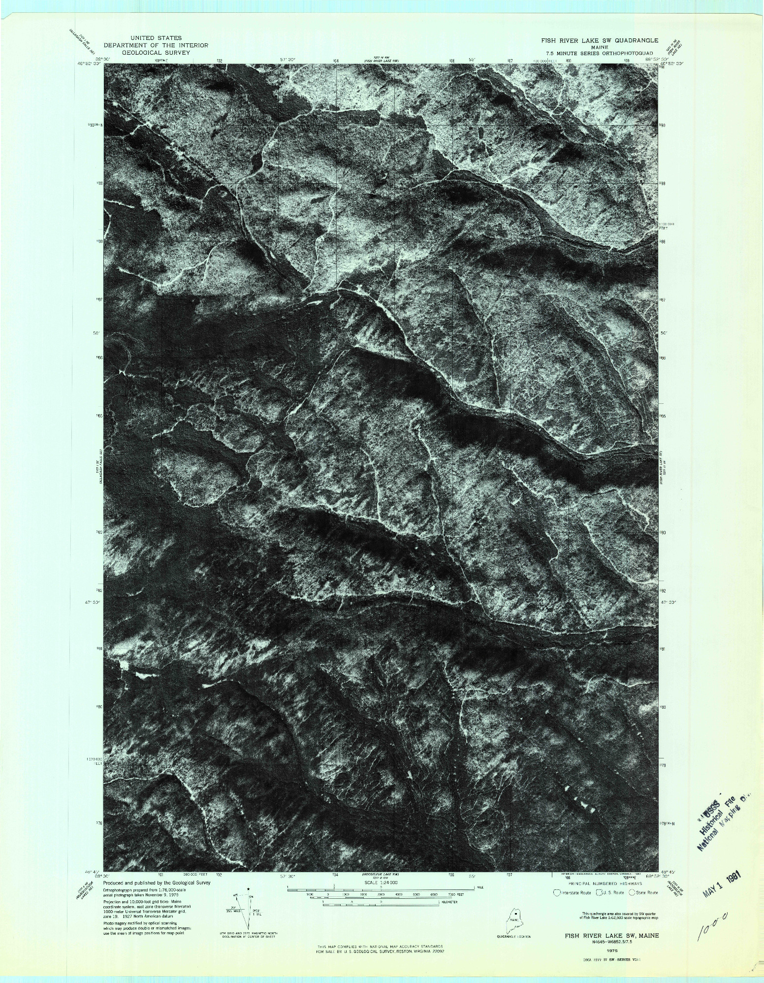 USGS 1:24000-SCALE QUADRANGLE FOR FISH RIVER LAKE SW, ME 1975