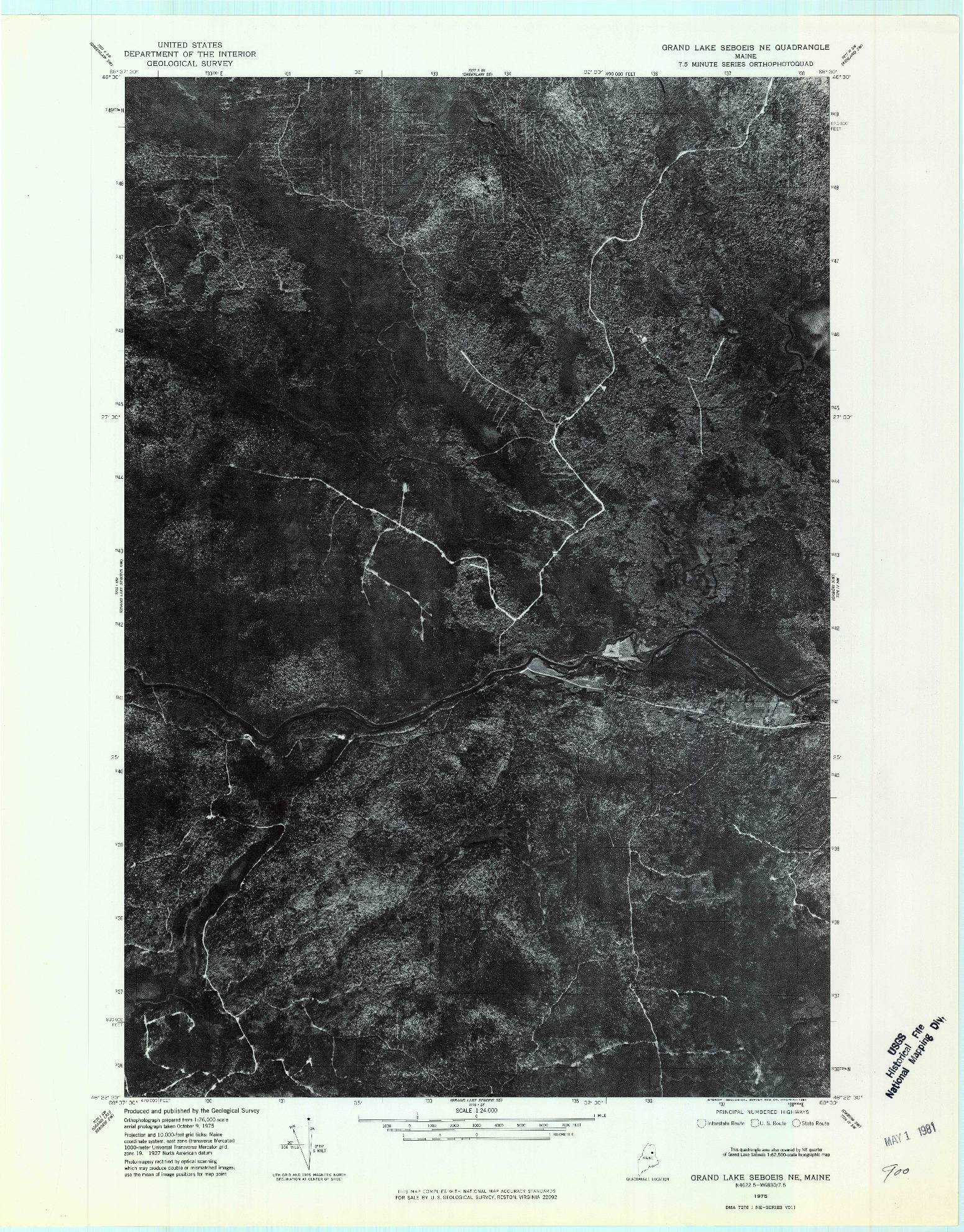 USGS 1:24000-SCALE QUADRANGLE FOR GRAND LAKE SEBOEIS NE, ME 1975