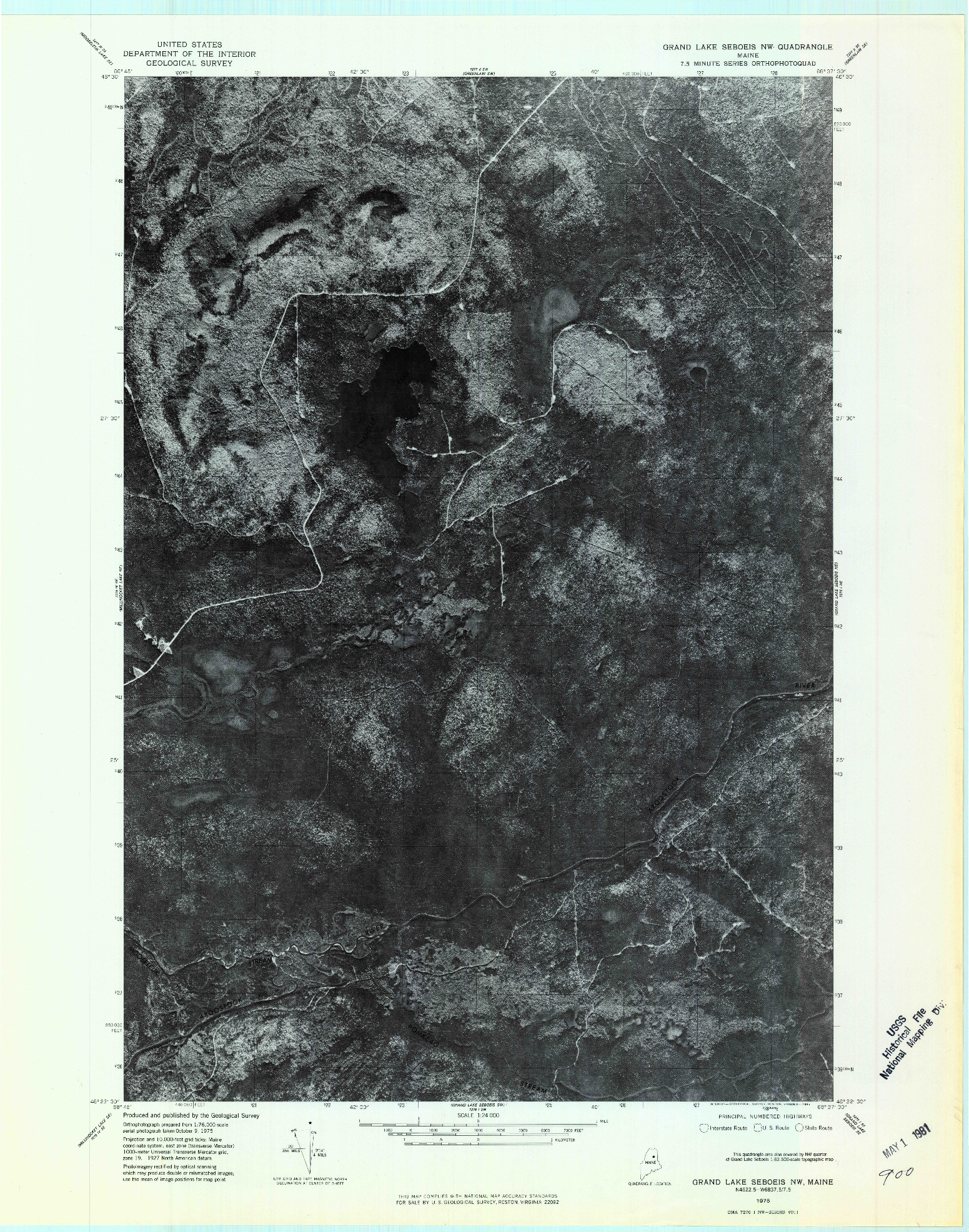 USGS 1:24000-SCALE QUADRANGLE FOR GRAND LAKE SEBOEIS NW, ME 1975