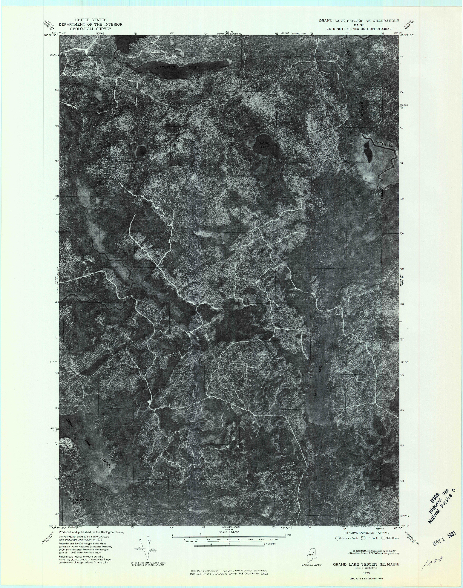 USGS 1:24000-SCALE QUADRANGLE FOR GRAND LAKE SEBOEIS SE, ME 1975