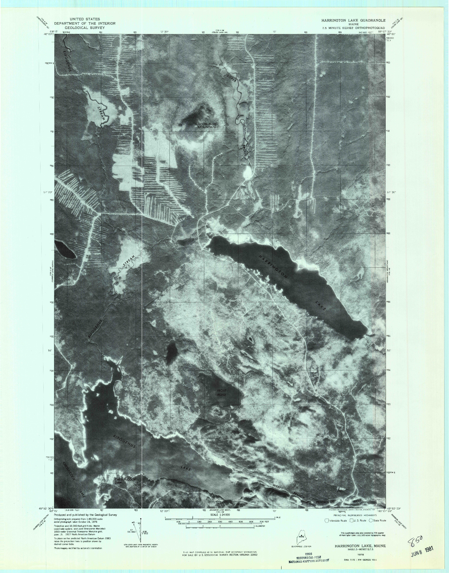 USGS 1:24000-SCALE QUADRANGLE FOR HARRINGTON LAKE, ME 1978