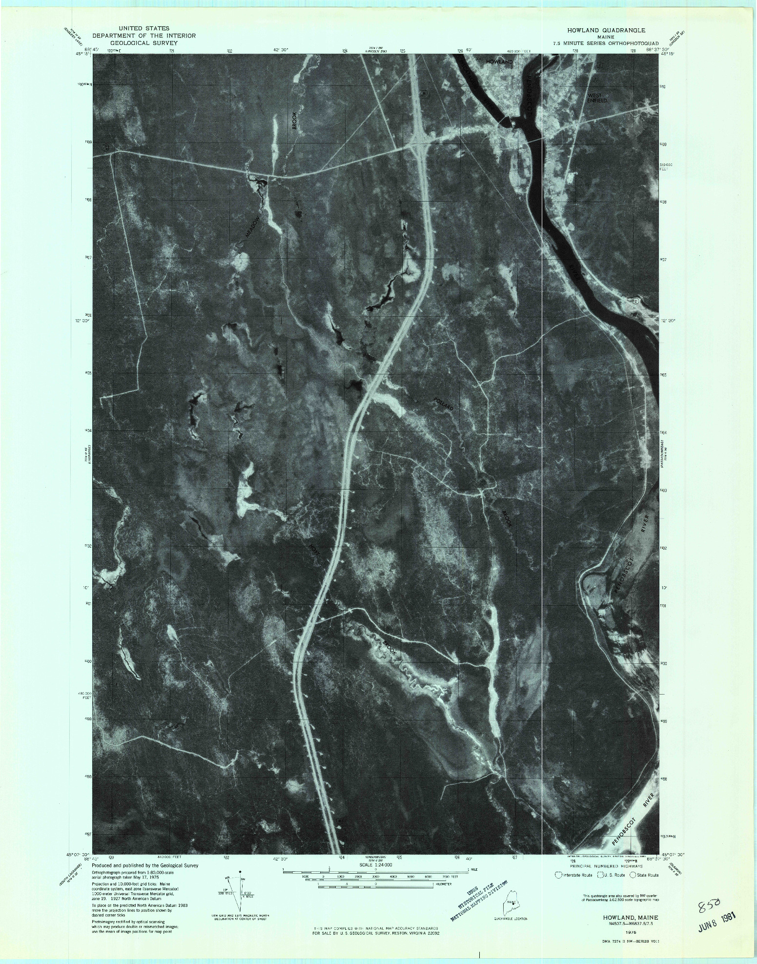 USGS 1:24000-SCALE QUADRANGLE FOR HOWLAND, ME 1975