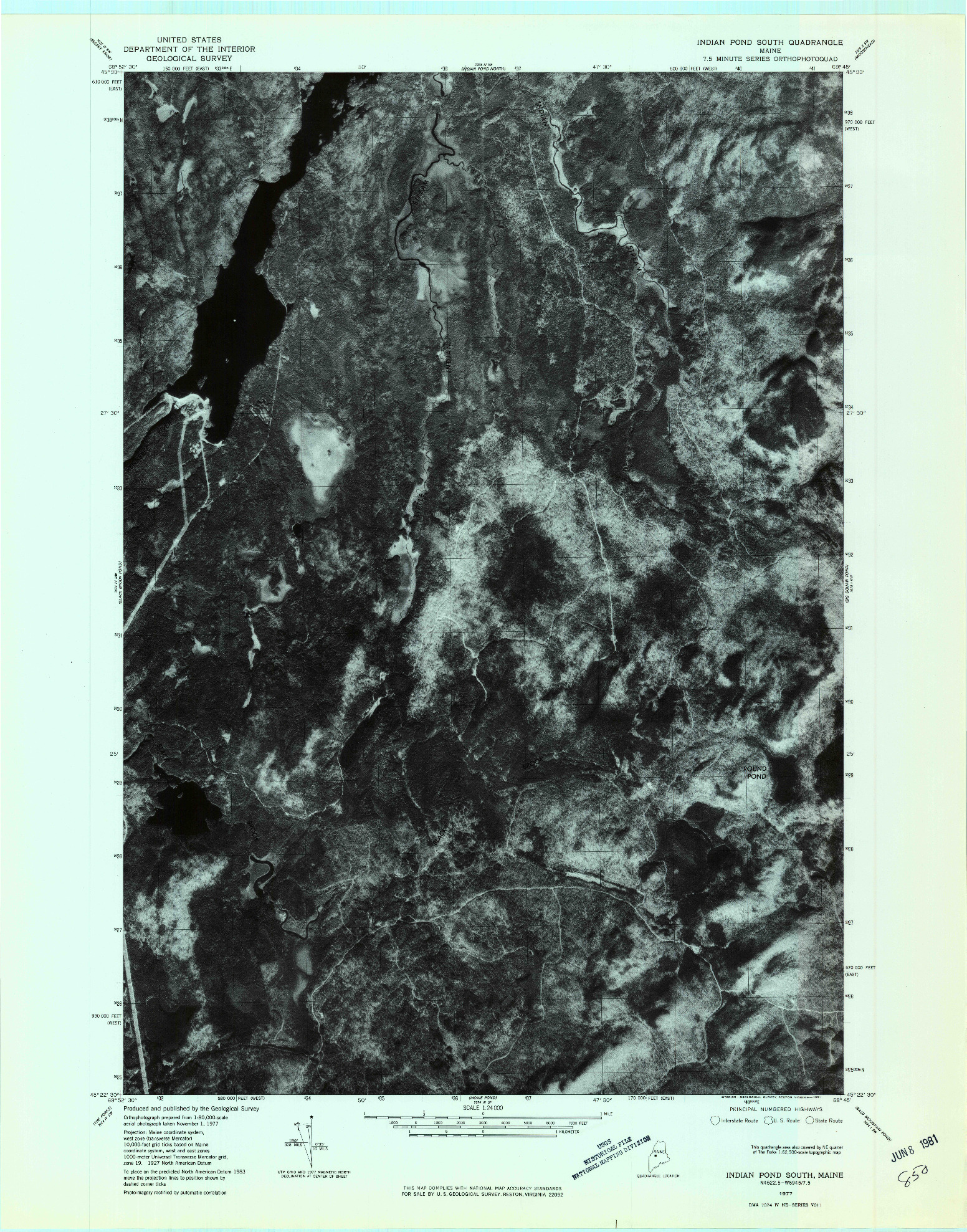 USGS 1:24000-SCALE QUADRANGLE FOR INDIAN POND SOUTH, ME 1977