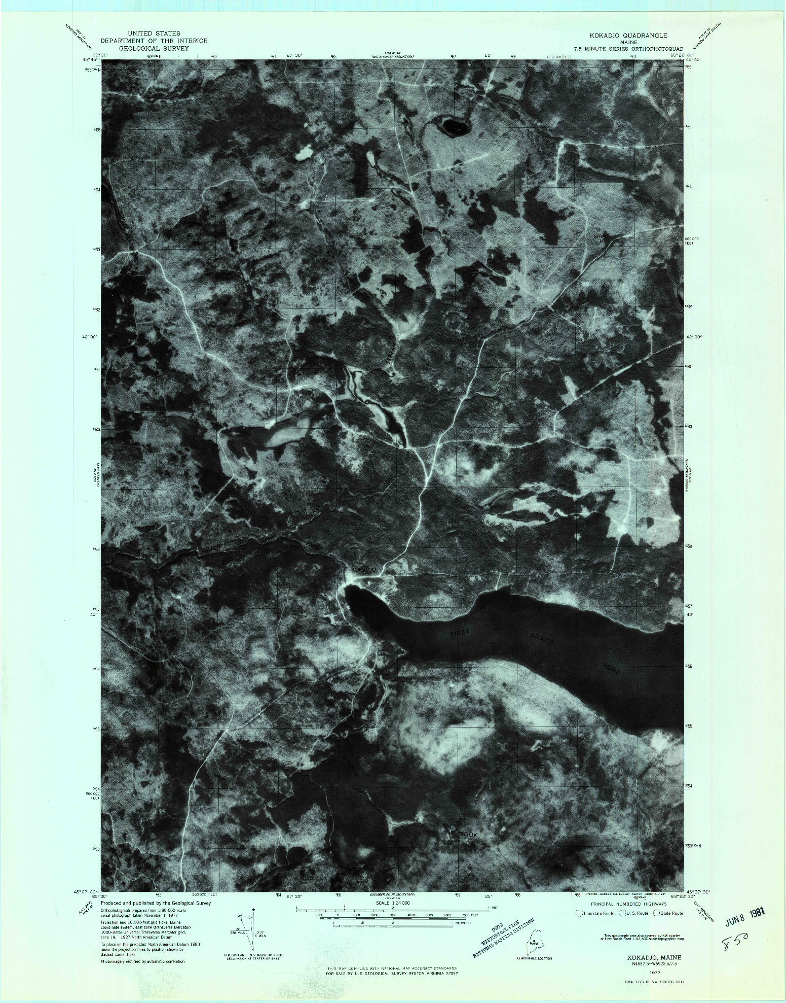 USGS 1:24000-SCALE QUADRANGLE FOR KOKADJO, ME 1977