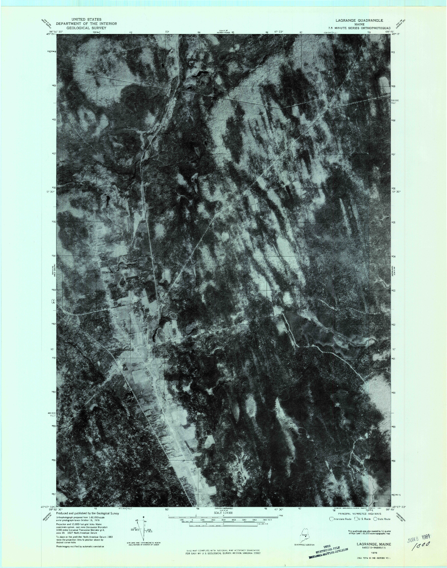 USGS 1:24000-SCALE QUADRANGLE FOR LAGRANGE, ME 1978