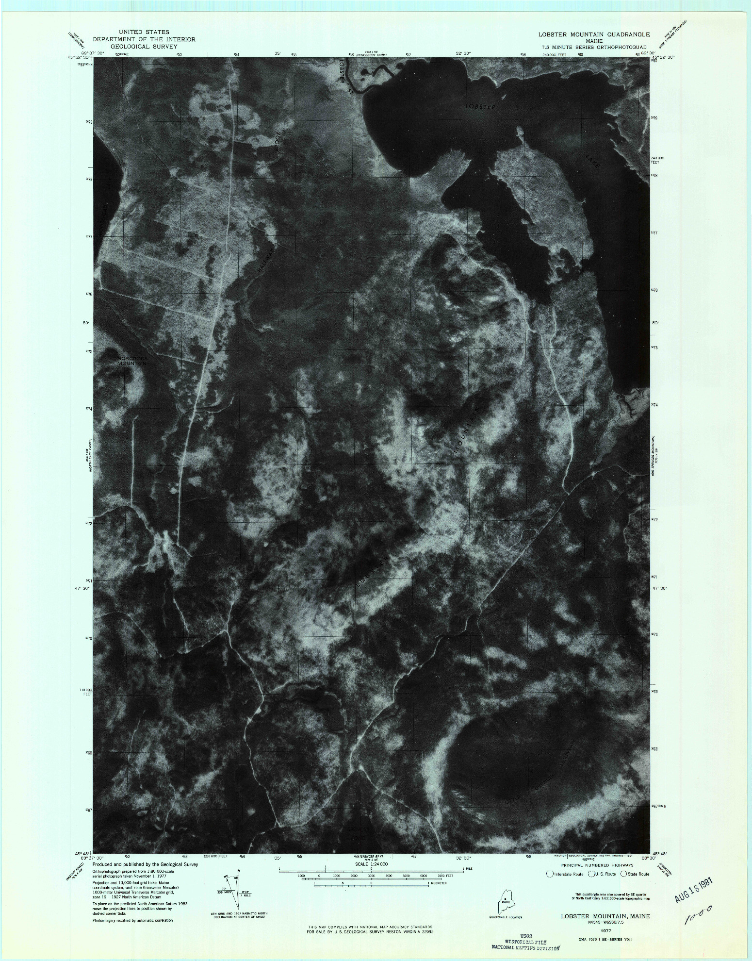 USGS 1:24000-SCALE QUADRANGLE FOR LOBSTER MOUNTAIN, ME 1977