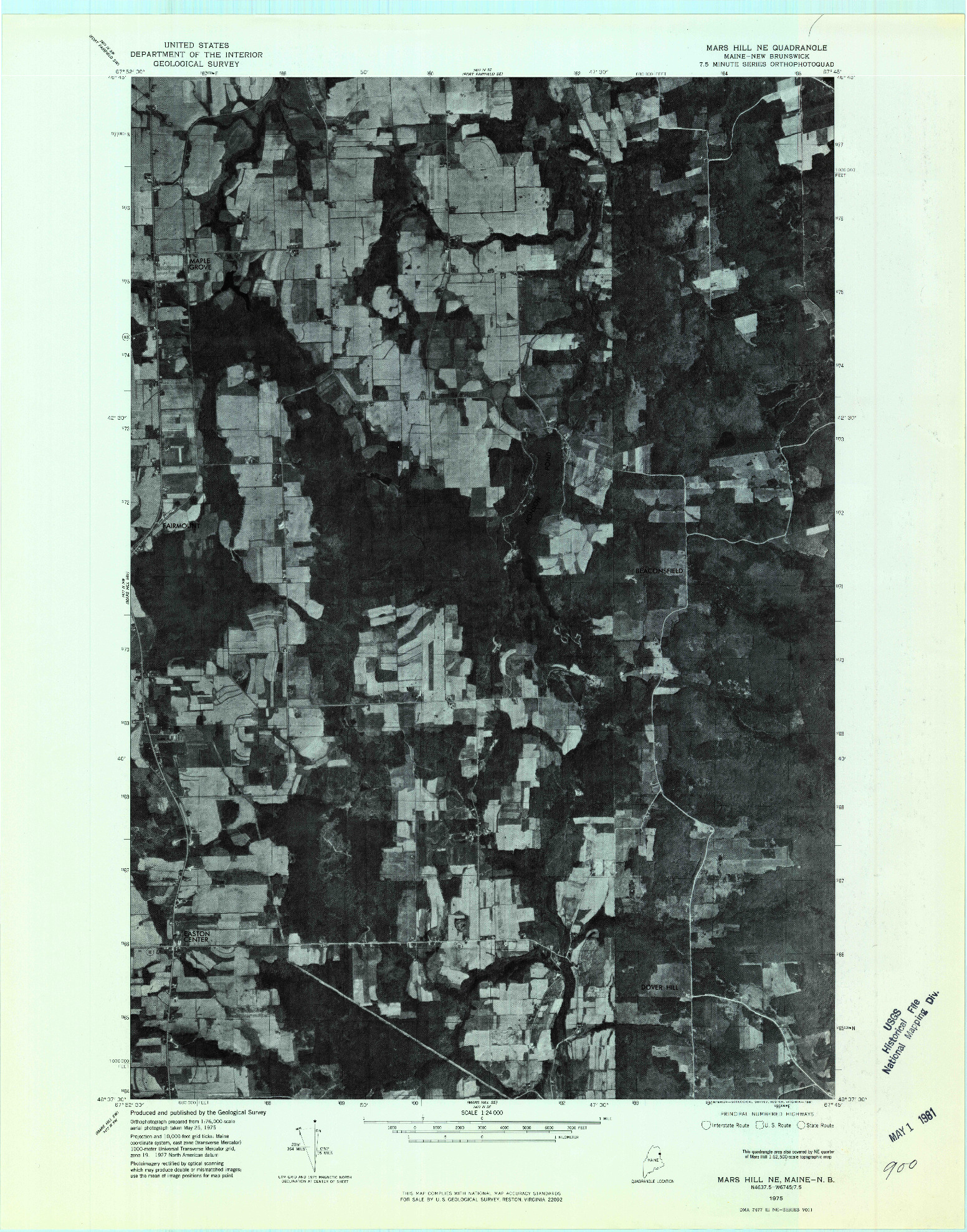 USGS 1:24000-SCALE QUADRANGLE FOR MARS HILL NE, ME 1975