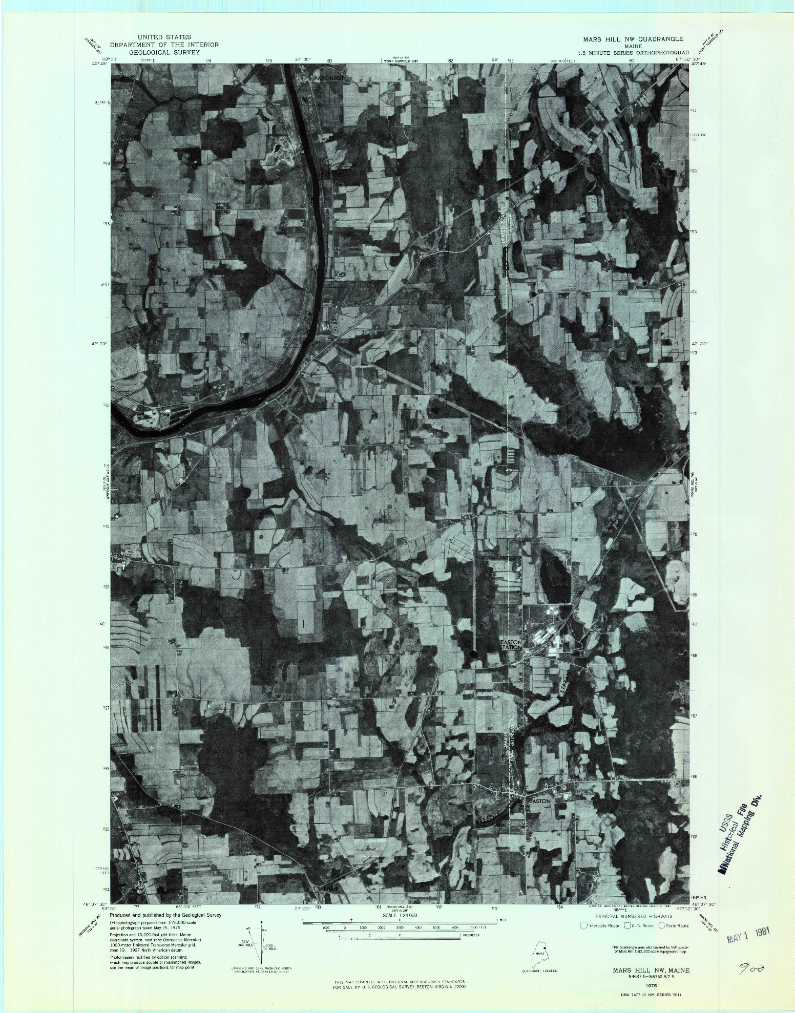 USGS 1:24000-SCALE QUADRANGLE FOR MARS HILL NW, ME 1975