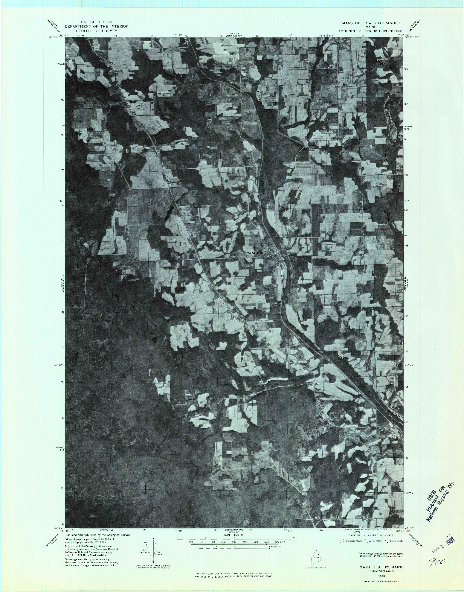 USGS 1:24000-SCALE QUADRANGLE FOR MARS HILL SW, ME 1975