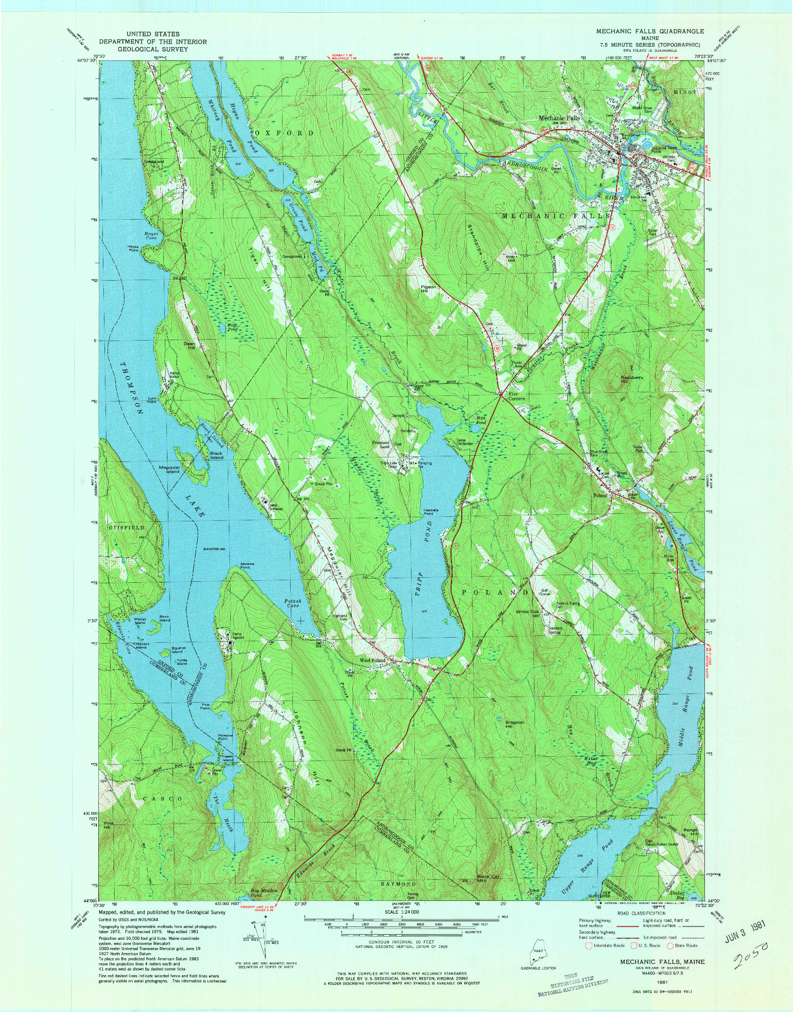 USGS 1:24000-SCALE QUADRANGLE FOR MECHANIC FALLS, ME 1981