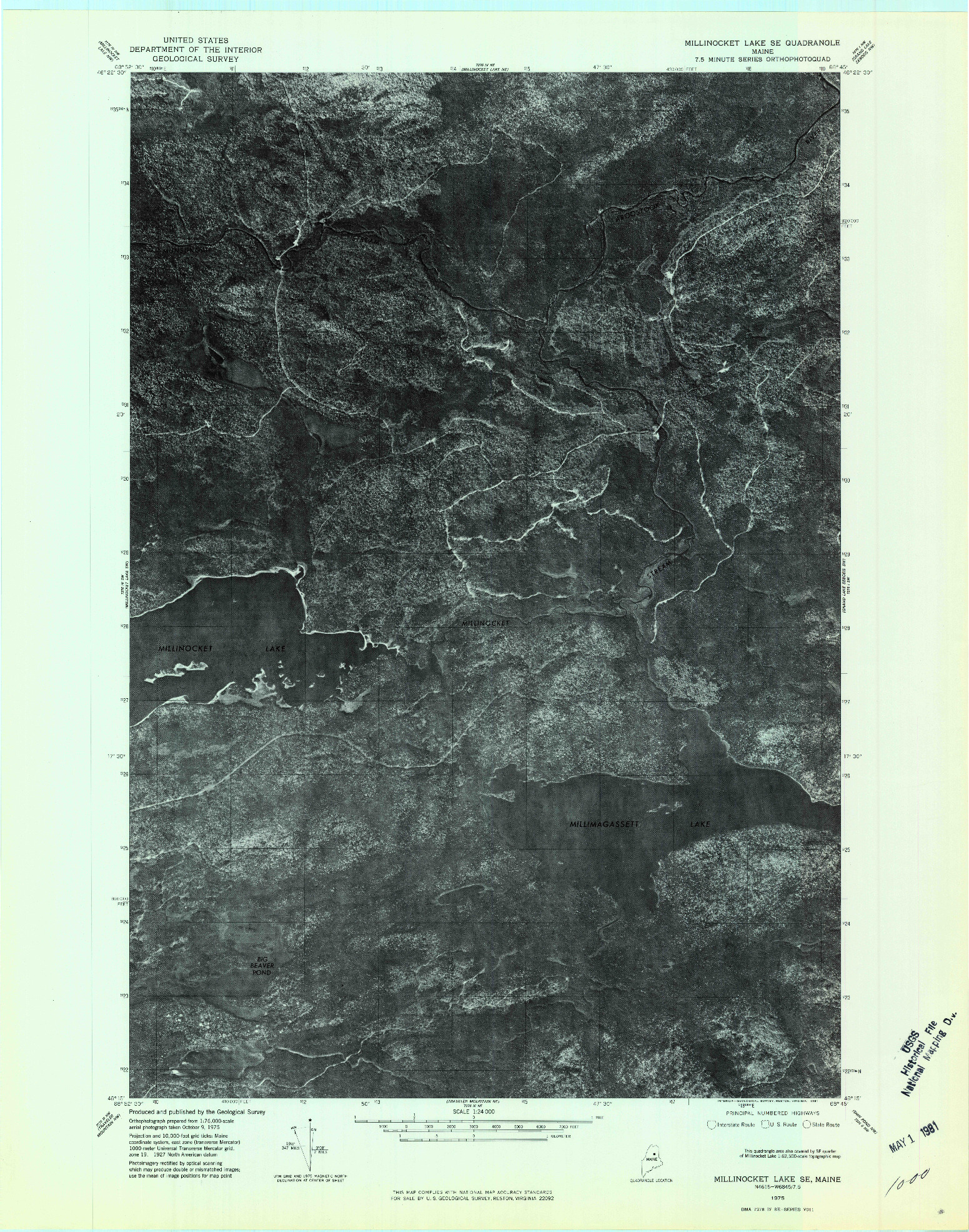 USGS 1:24000-SCALE QUADRANGLE FOR MILLINOCKET LAKE SE, ME 1975