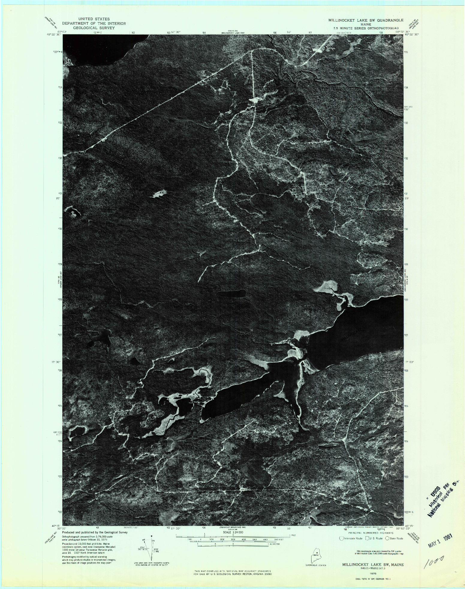 USGS 1:24000-SCALE QUADRANGLE FOR MILLINOCKET LAKE SW, ME 1975