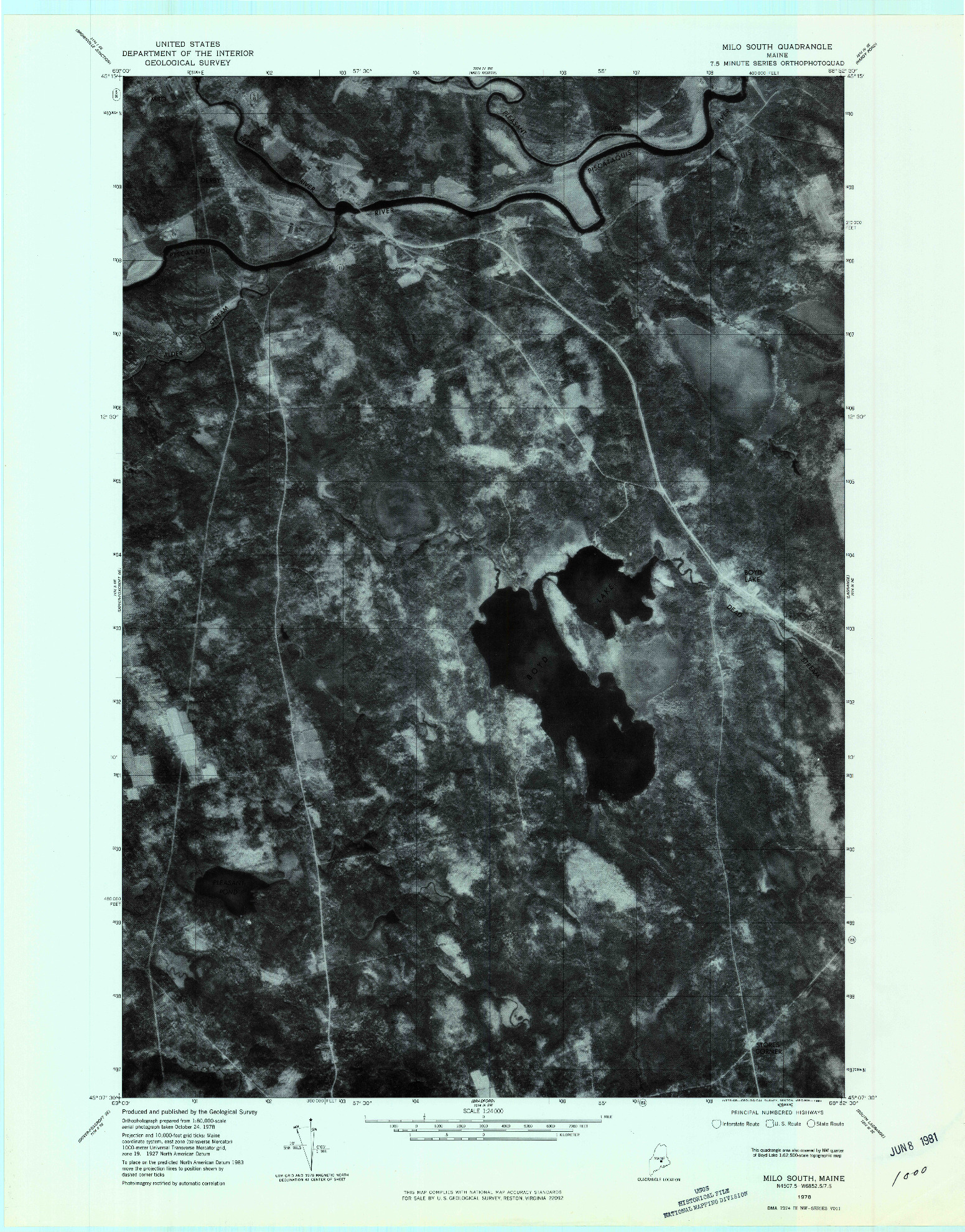 USGS 1:24000-SCALE QUADRANGLE FOR MILO SOUTH, ME 1978