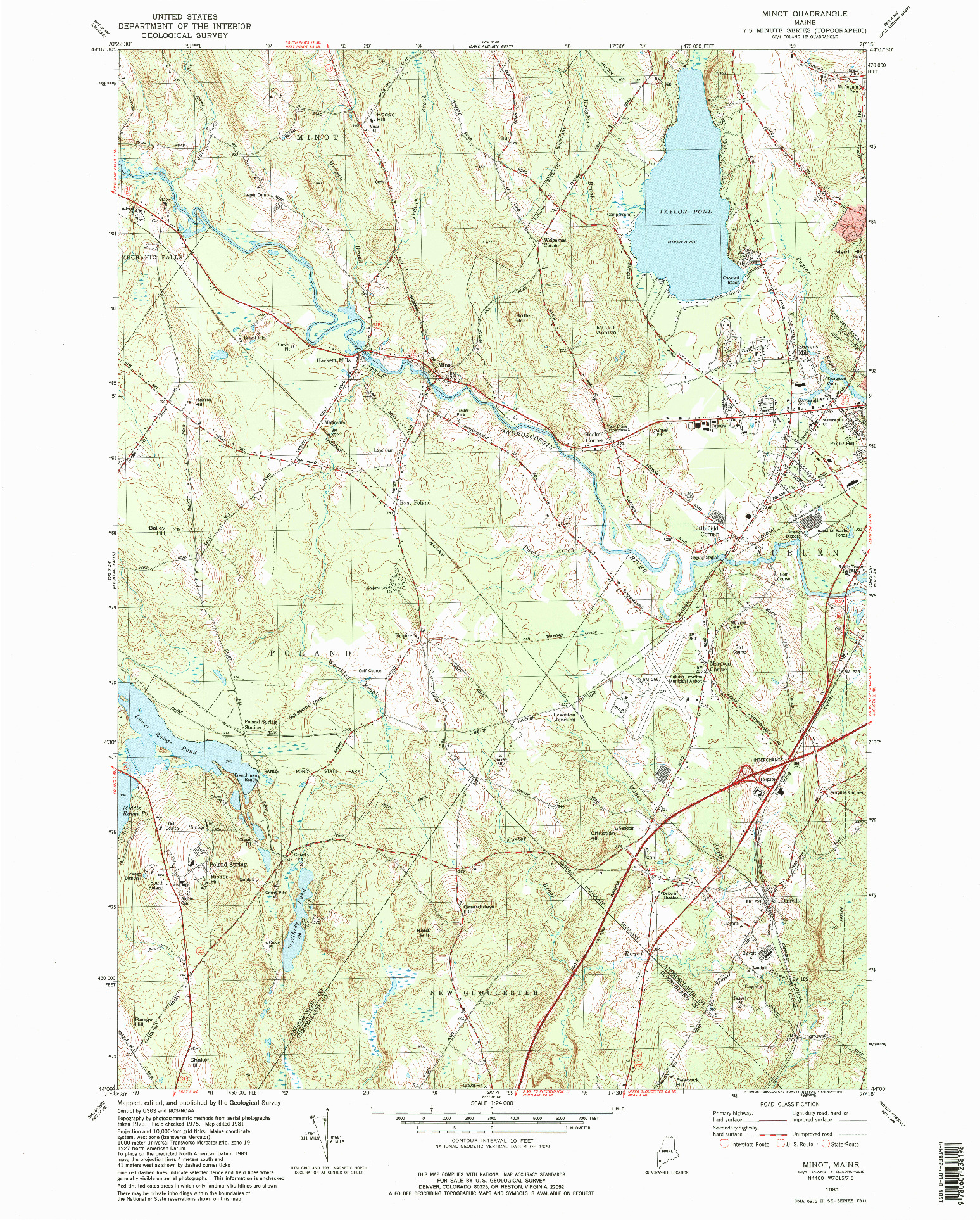 USGS 1:24000-SCALE QUADRANGLE FOR MINOT, ME 1981