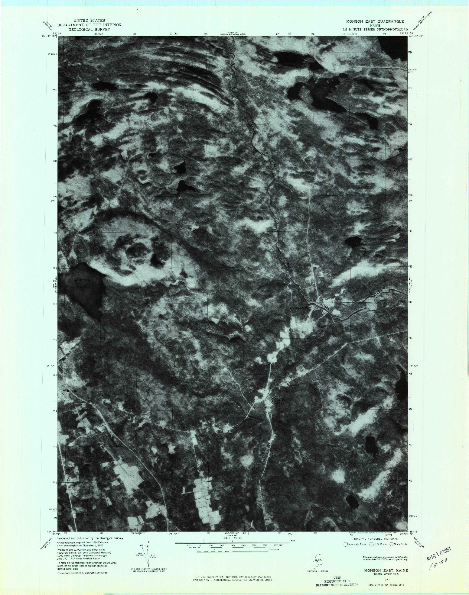 USGS 1:24000-SCALE QUADRANGLE FOR MONSON EAST, ME 1977