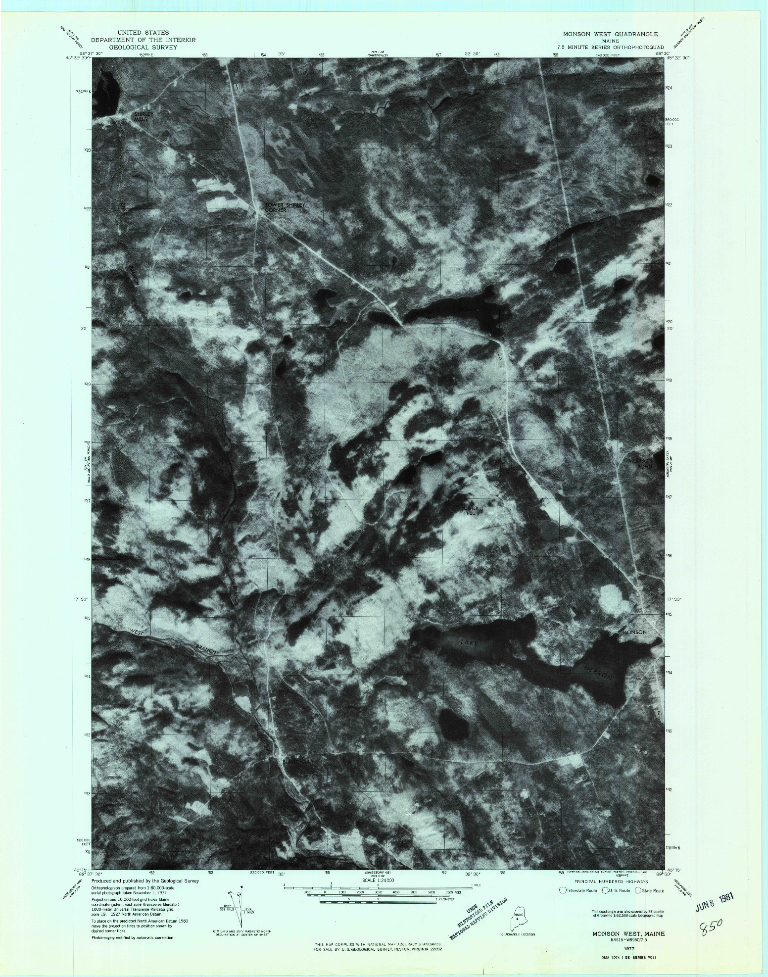 USGS 1:24000-SCALE QUADRANGLE FOR MONSON WEST, ME 1977