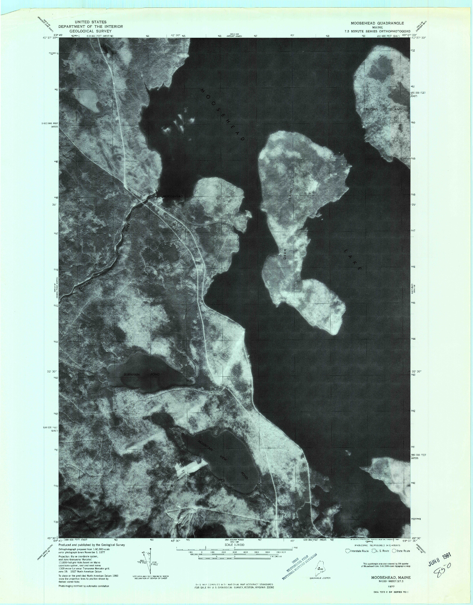 USGS 1:24000-SCALE QUADRANGLE FOR MOOSEHEAD, ME 1977