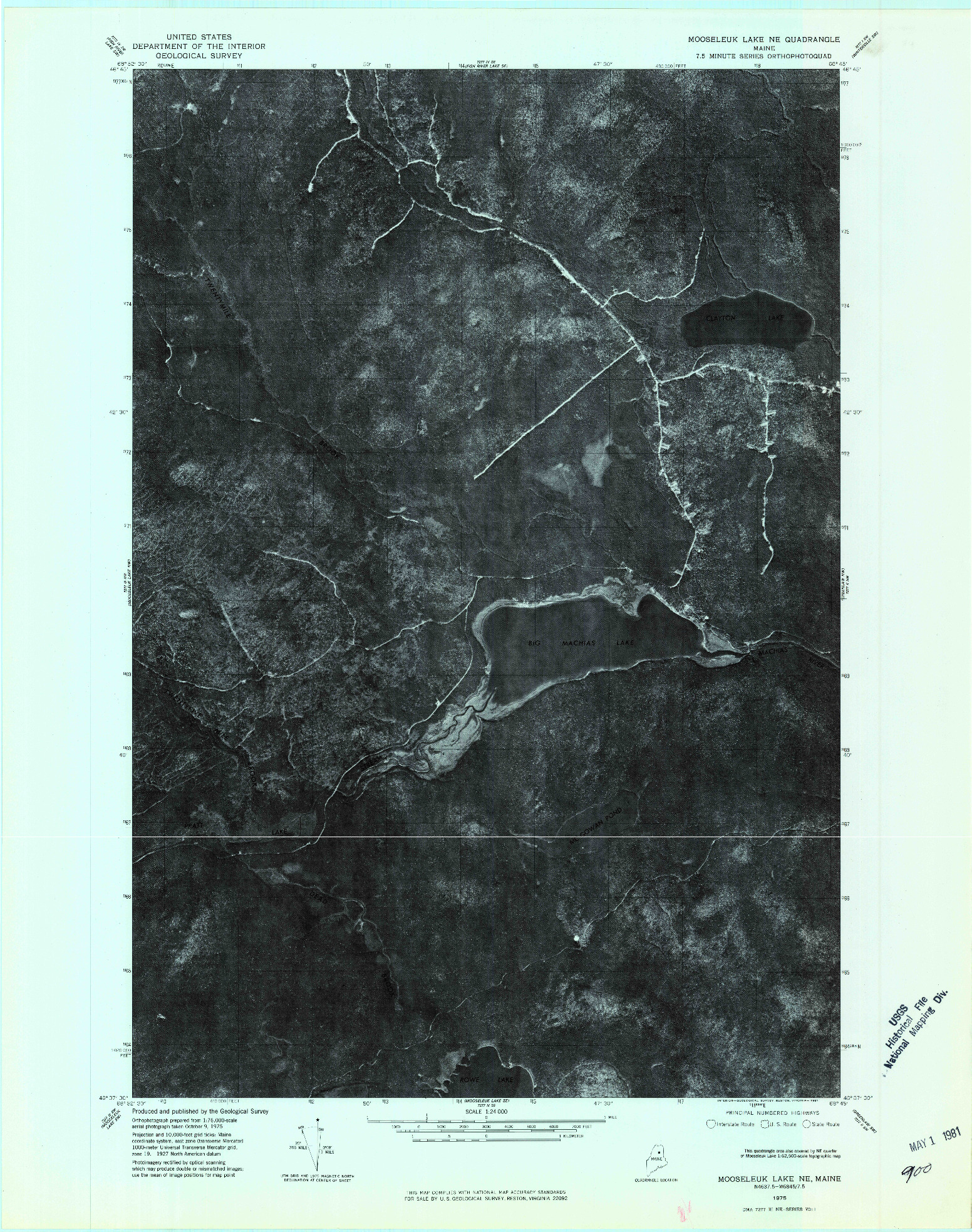 USGS 1:24000-SCALE QUADRANGLE FOR MOOSELEUK LAKE NE, ME 1975