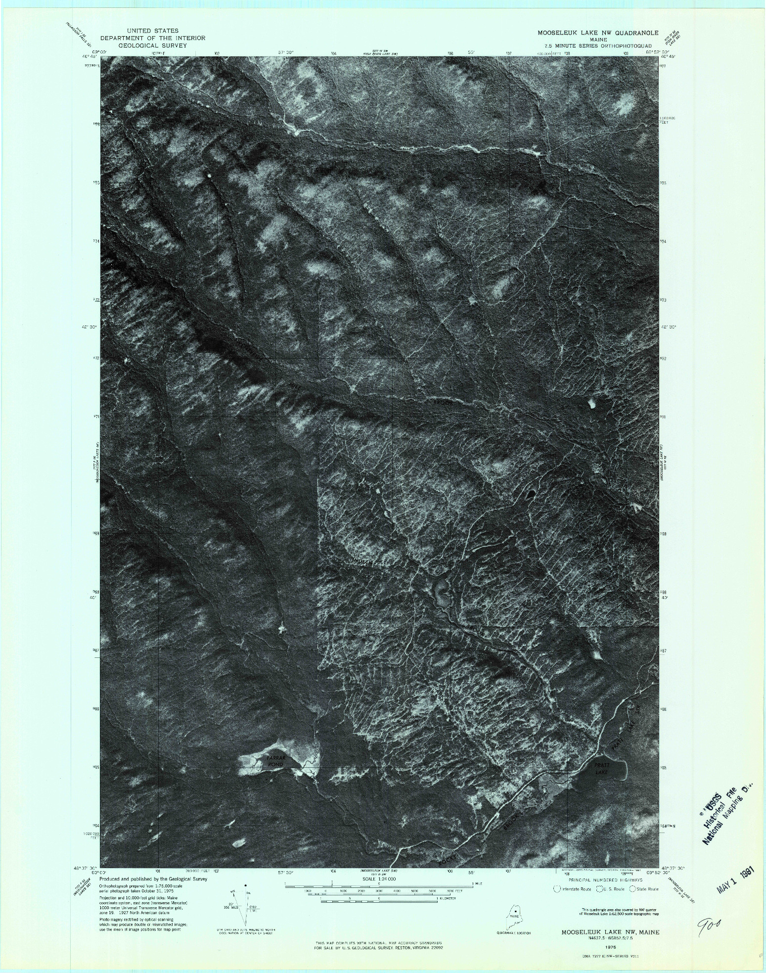 USGS 1:24000-SCALE QUADRANGLE FOR MOOSELEUK LAKE NW, ME 1975