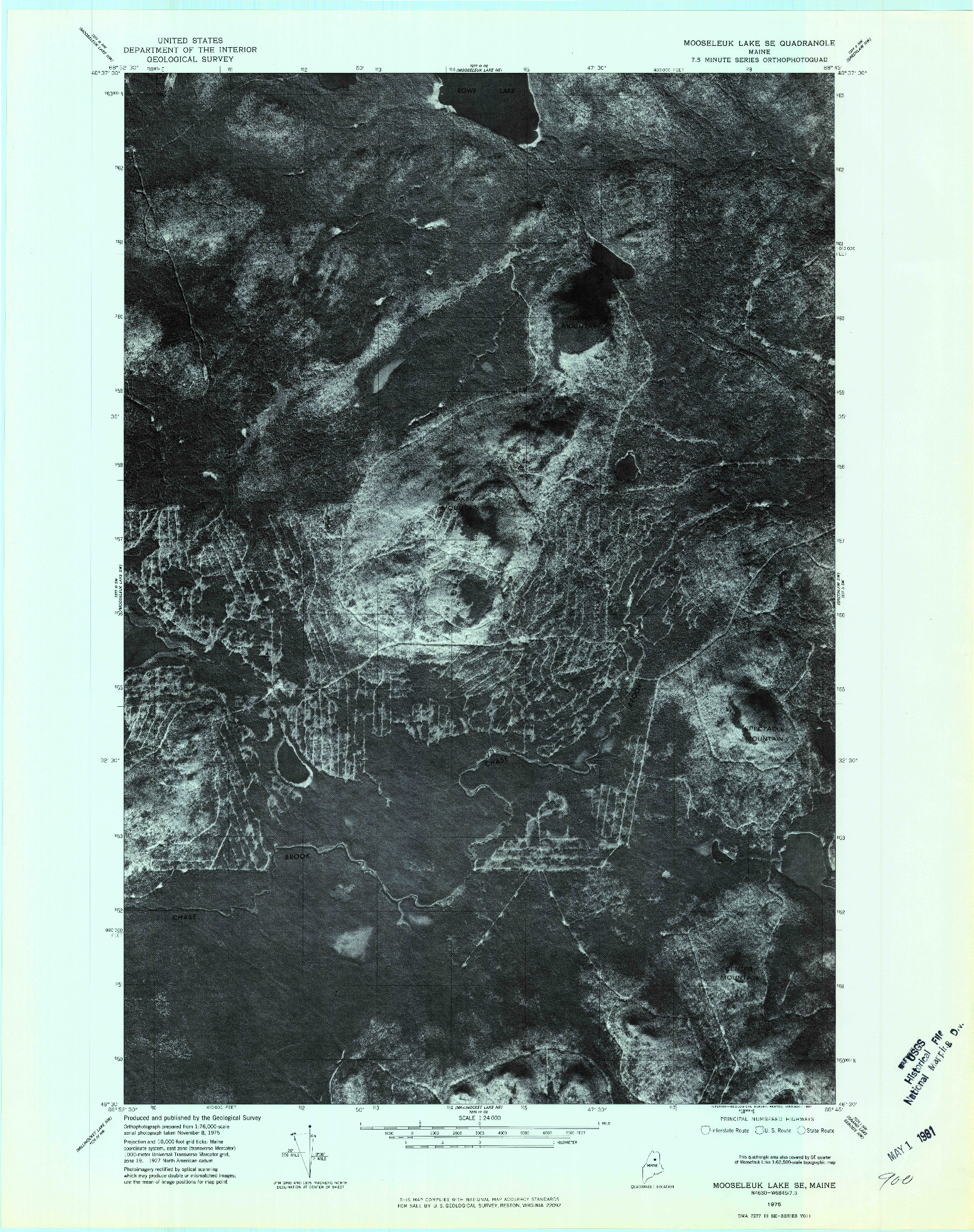 USGS 1:24000-SCALE QUADRANGLE FOR MOOSELEUK LAKE SE, ME 1975